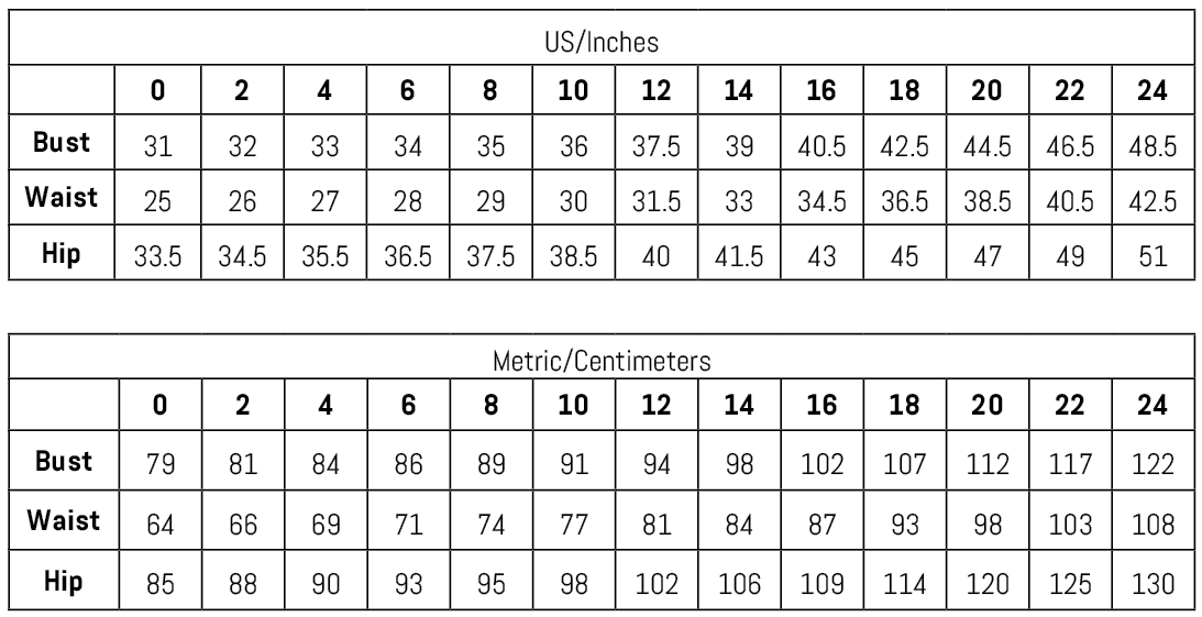 Sewing Pattern Measurement Chart