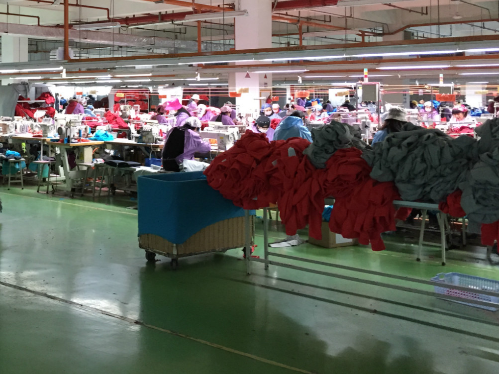 A small corner of the factory production floor in our experimental site, in one of the world’s largest apparel manufacturing factories in China.