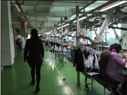  This picture illustrates the structure of assembly line work. Workers sit with their teams, but at their own workstation.  