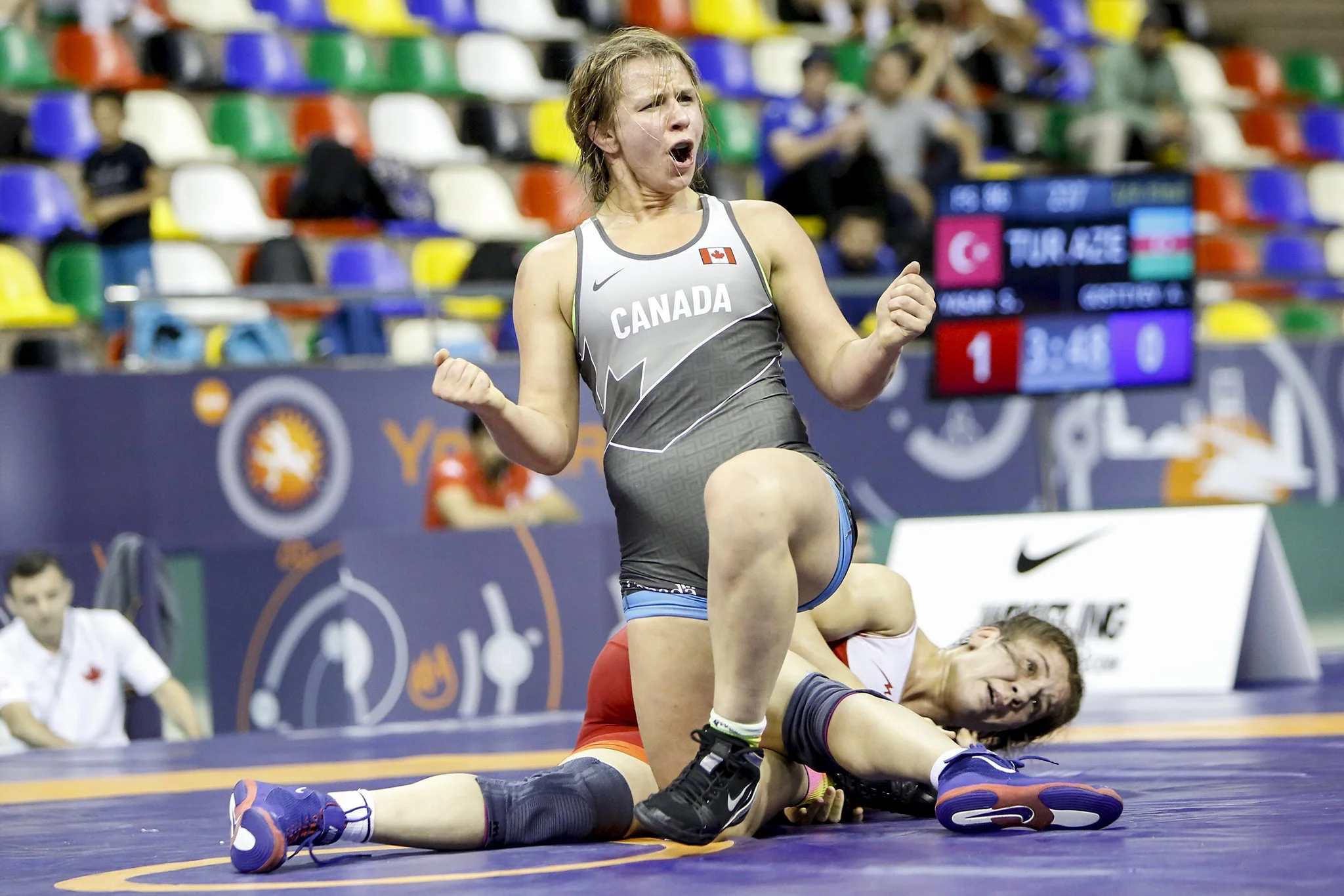 Wiebe after defeating Yasemin Adar of Turkey. Photo taken by UWW