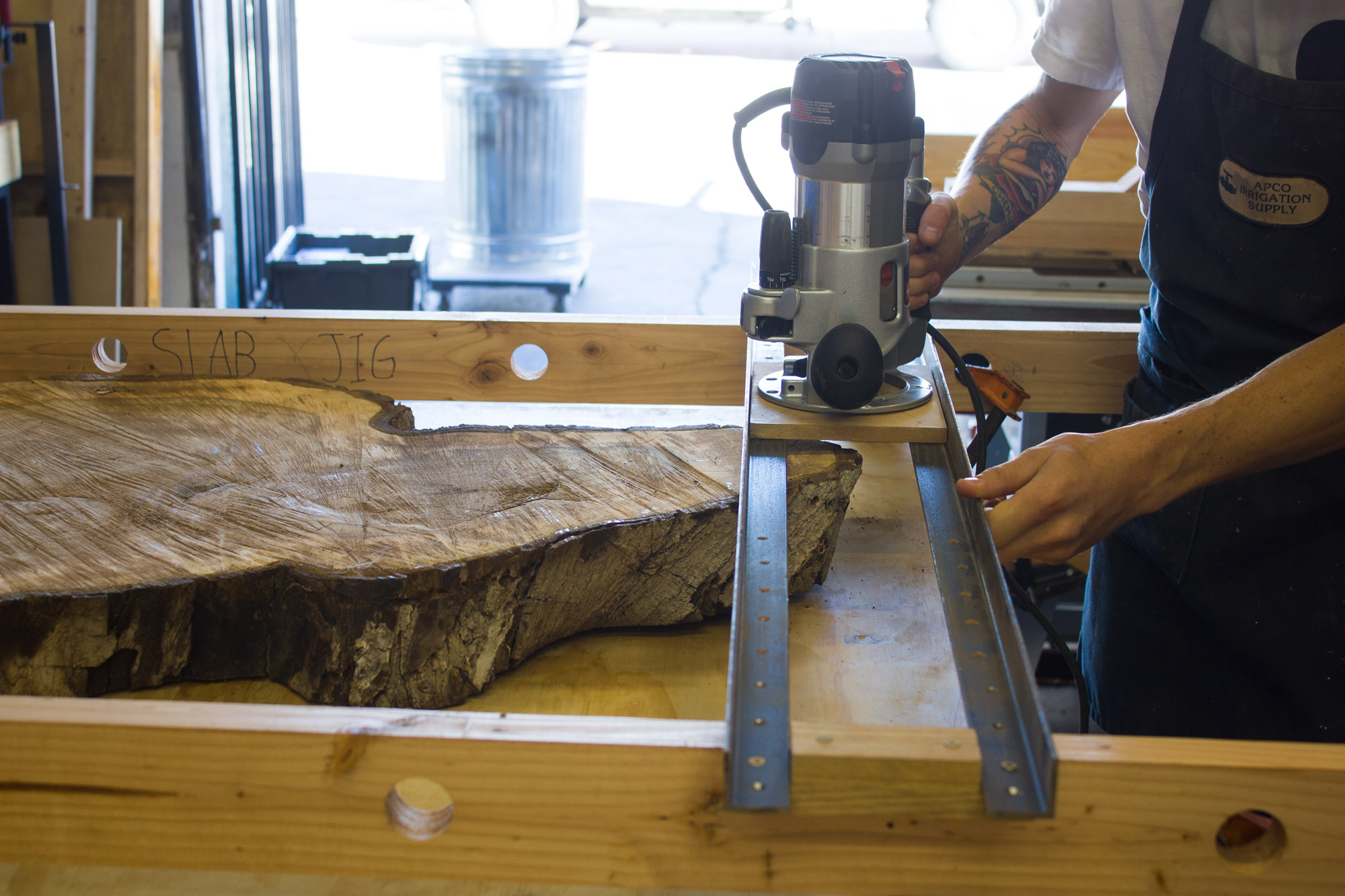 Setting up the slab jig