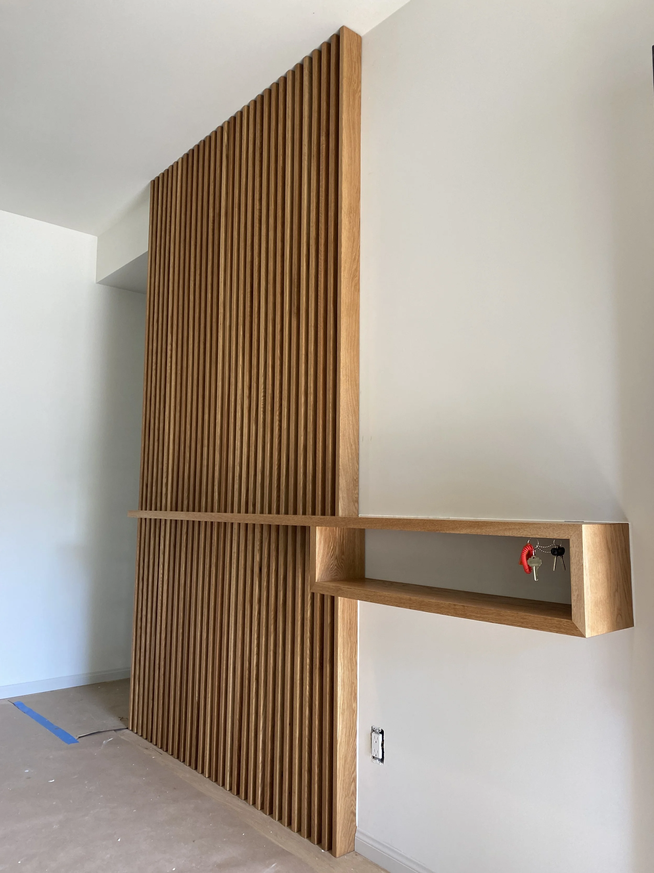 White Oak wall covering with added shelf