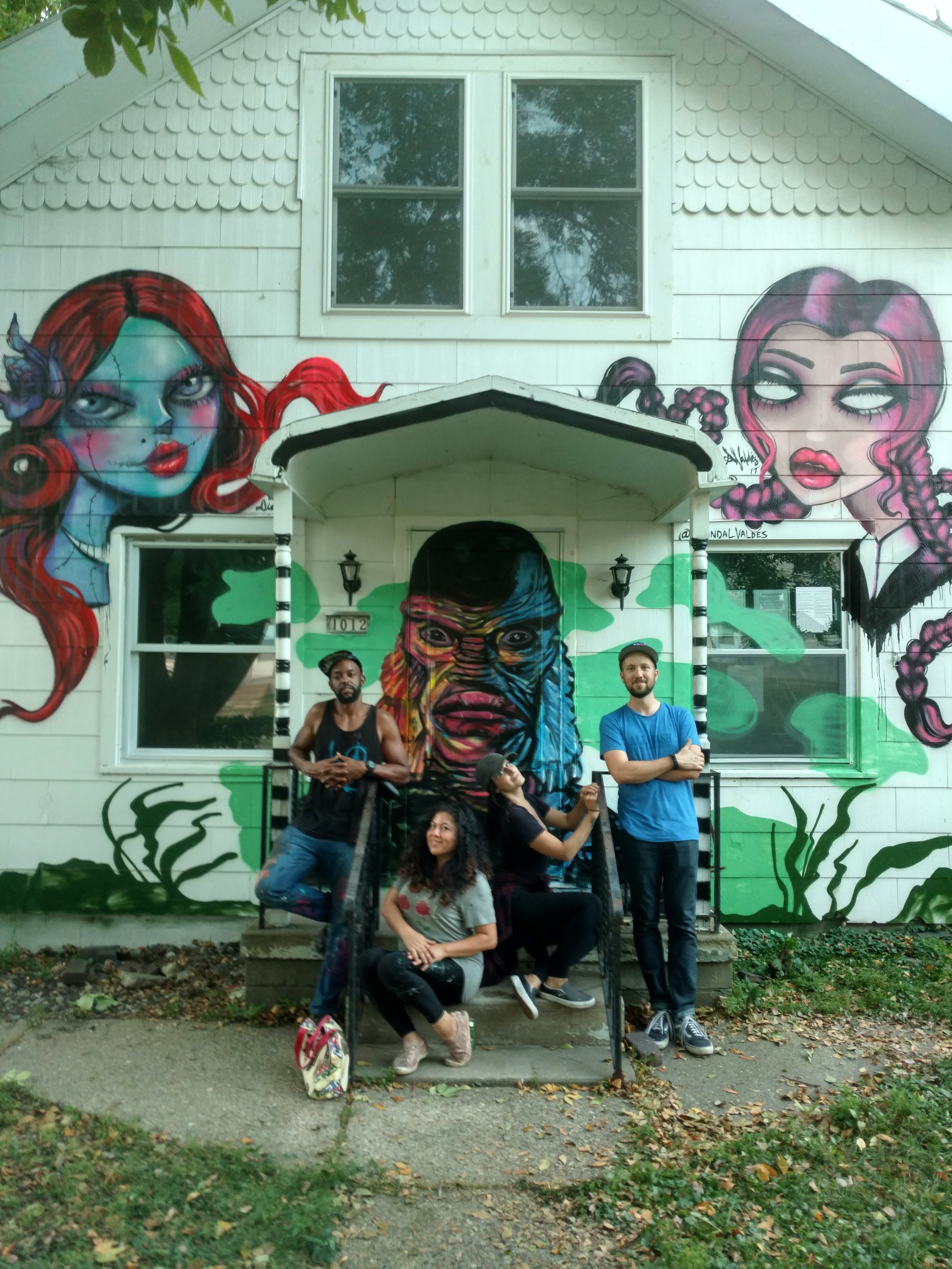 Nate Dee, Amanda Valdes, Didi Contreras Vacant House Mural - Des Moines, Iowa - September 2017