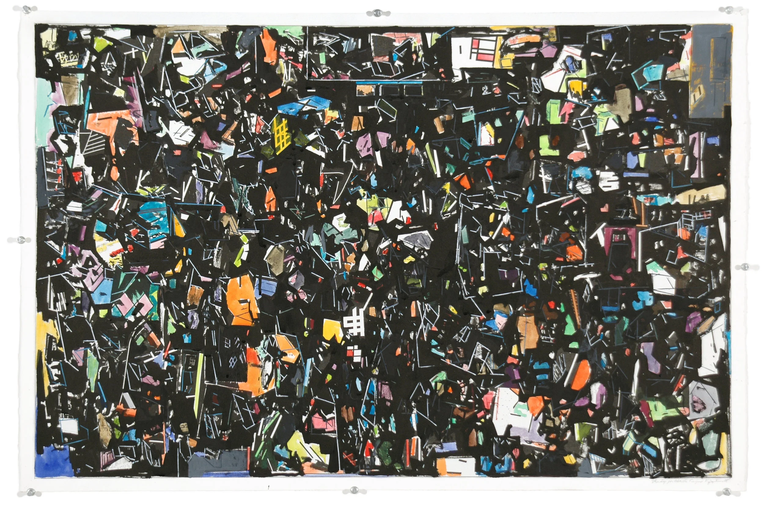 Study for Black Fugue , 1988, acrylic, watercolor, lithograph on paper, 22 3/8” x 33 3/4” 