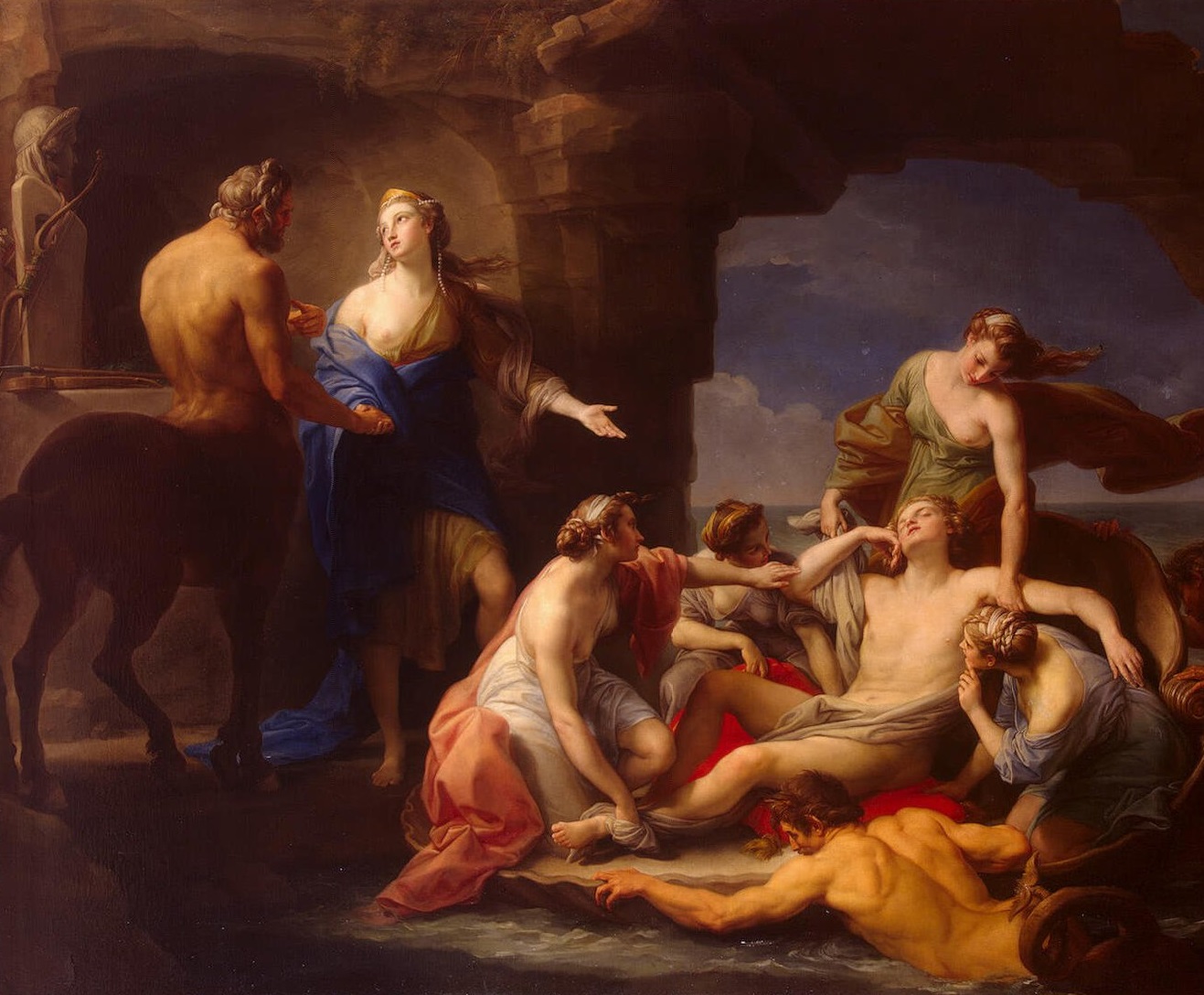 Thetis takes achilles from the centaur chiron, by batoni pompeo, 1770