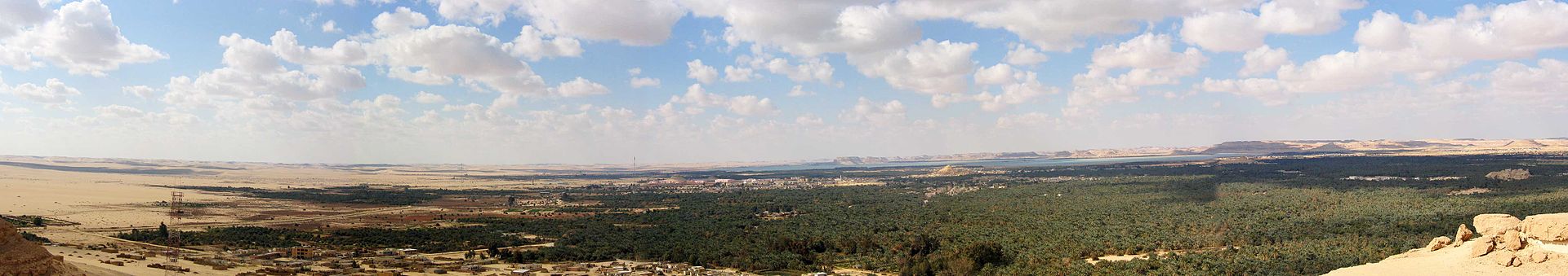 A panorama of the Siwah Oasis and surrounding desert