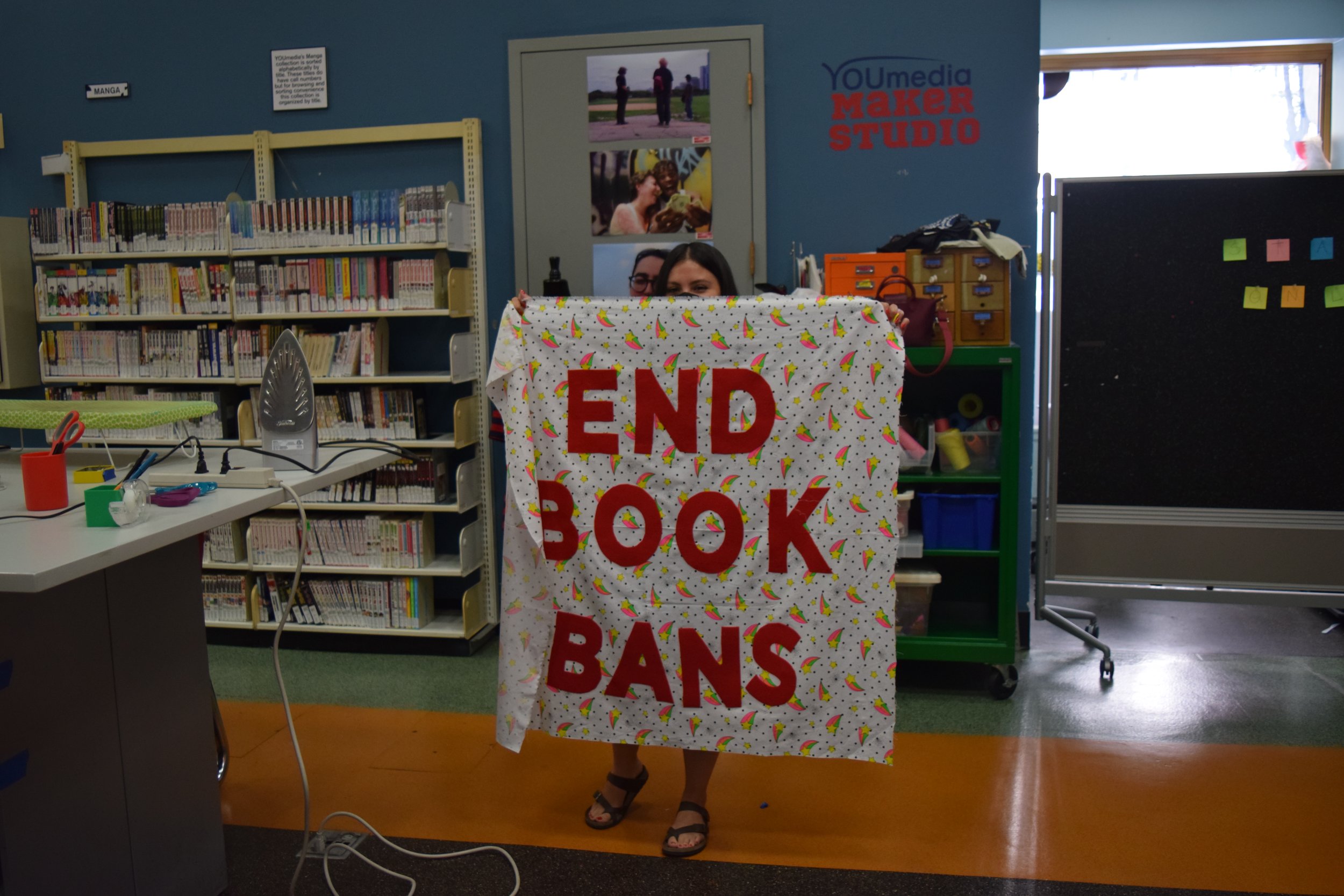  On  July 21st, 12-4pm,  The YOUMedia Space hosted a Protest Banner Making Workshop. In this free workshop, teens learned about the process of how to make a banner with artist-educator Moki Tantoco and created banners either for their own usage or fo