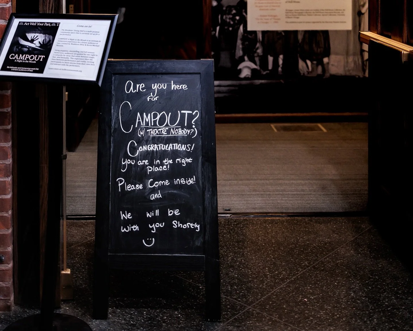 For 3 nights, our Residents&rsquo; Dining Hall became a campground. @xtheatrenobodyx invited two guests at a time into a tent to hear ghost stories, watch a puppet show, and talk about fear&mdash;what holds us back and what life might look like witho