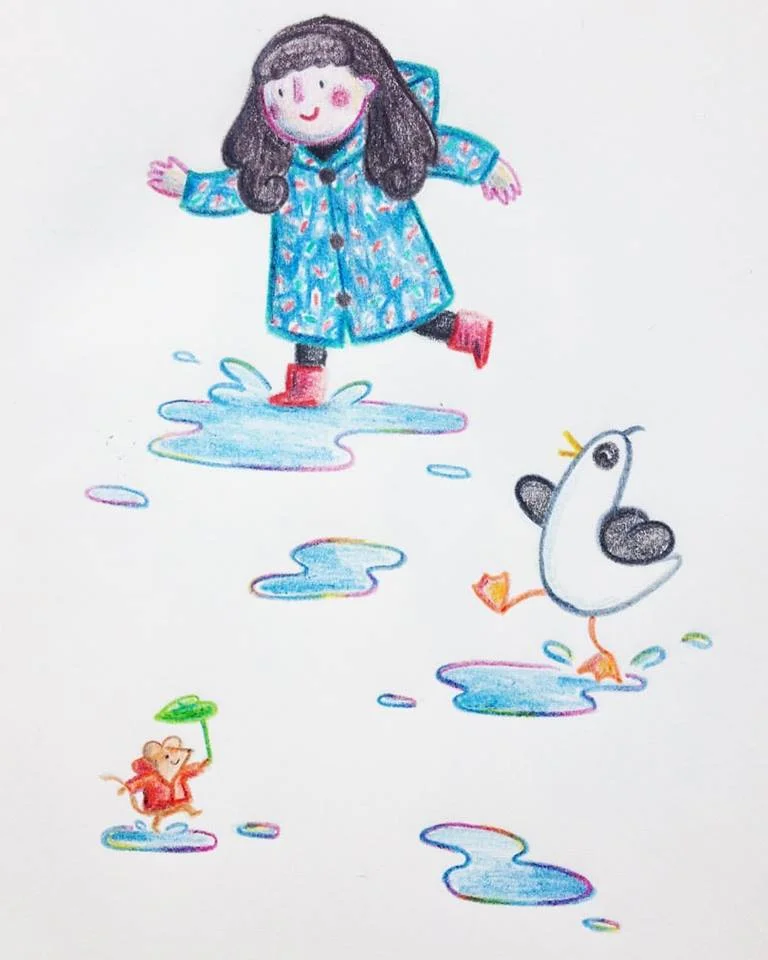And a doodle in between projects yesterday after the lovely Seasalt raincoat I won a bidding war for on ebay arrived in perfect condition. The little mouse with a raincoat and leaf umbrella stole the show here. Very small drawing - the mouse alone is about the size of a 5 pence coin!