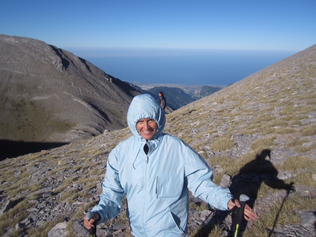 Do you see the little snake trail behind me in the far distance? We scurried up the mountain on that narrow path...