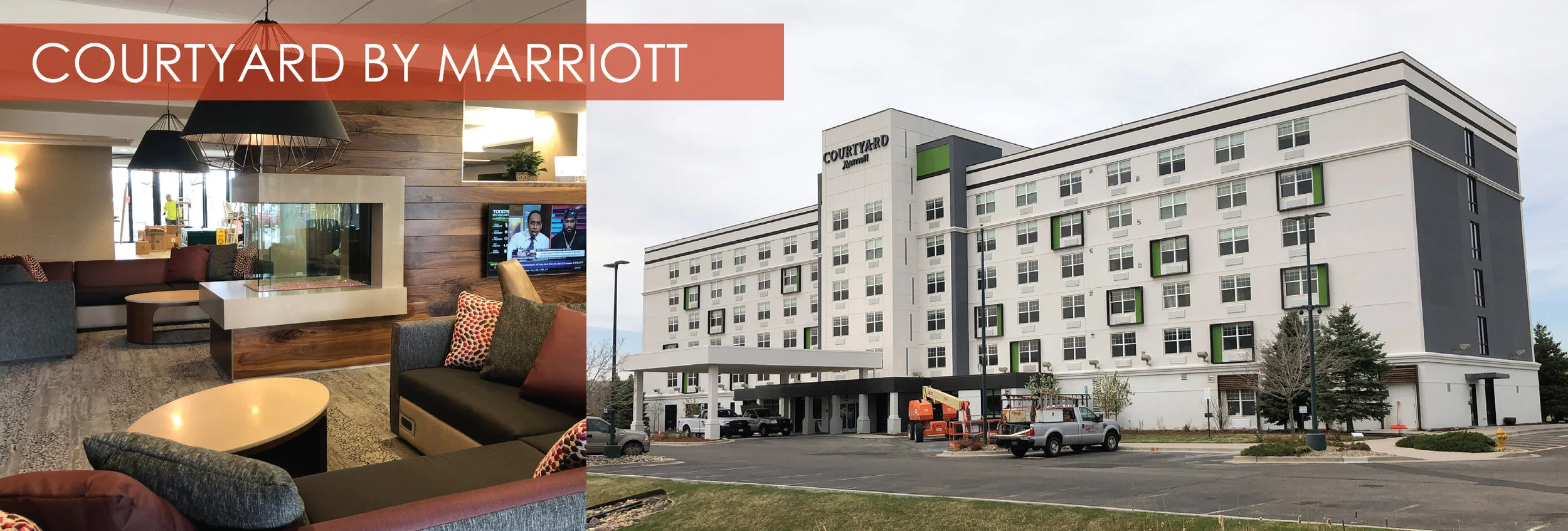 Courtyard by Marriott, DIA, Denver, Colorado After many months of renovations, including updates to the 6-story exterior façade, 139 guest rooms, entry and lobby sequence, and the addition of a courtyard, the Courtyard by Marriott at DIA is only weeks away from final completion at the end of May 2018.