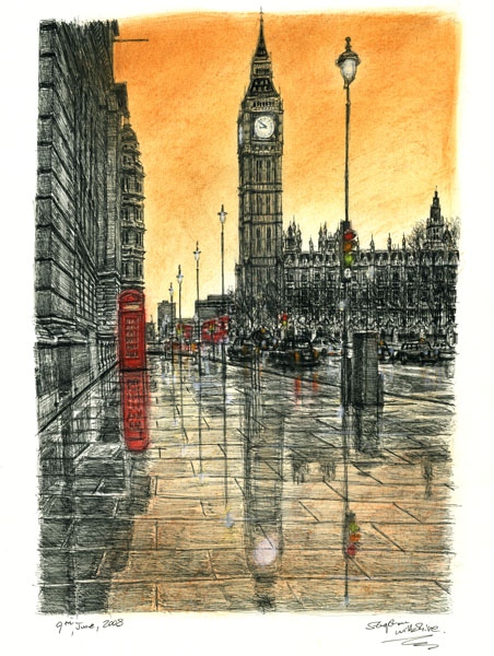 sickkksadw0rld:

Big Ben on a raining evening by Stephen Wiltshire