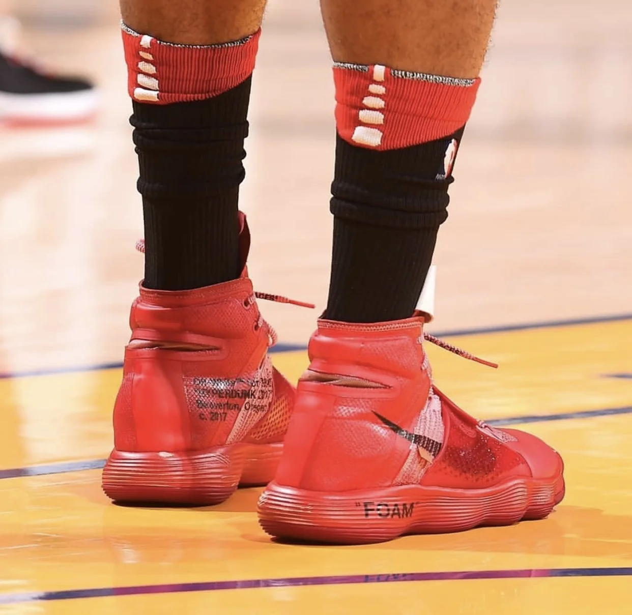 Off White c/o PJ Tucker? Ha! PJ styles in exclusive colorway of Virgil's take on the Hyperdunk.
