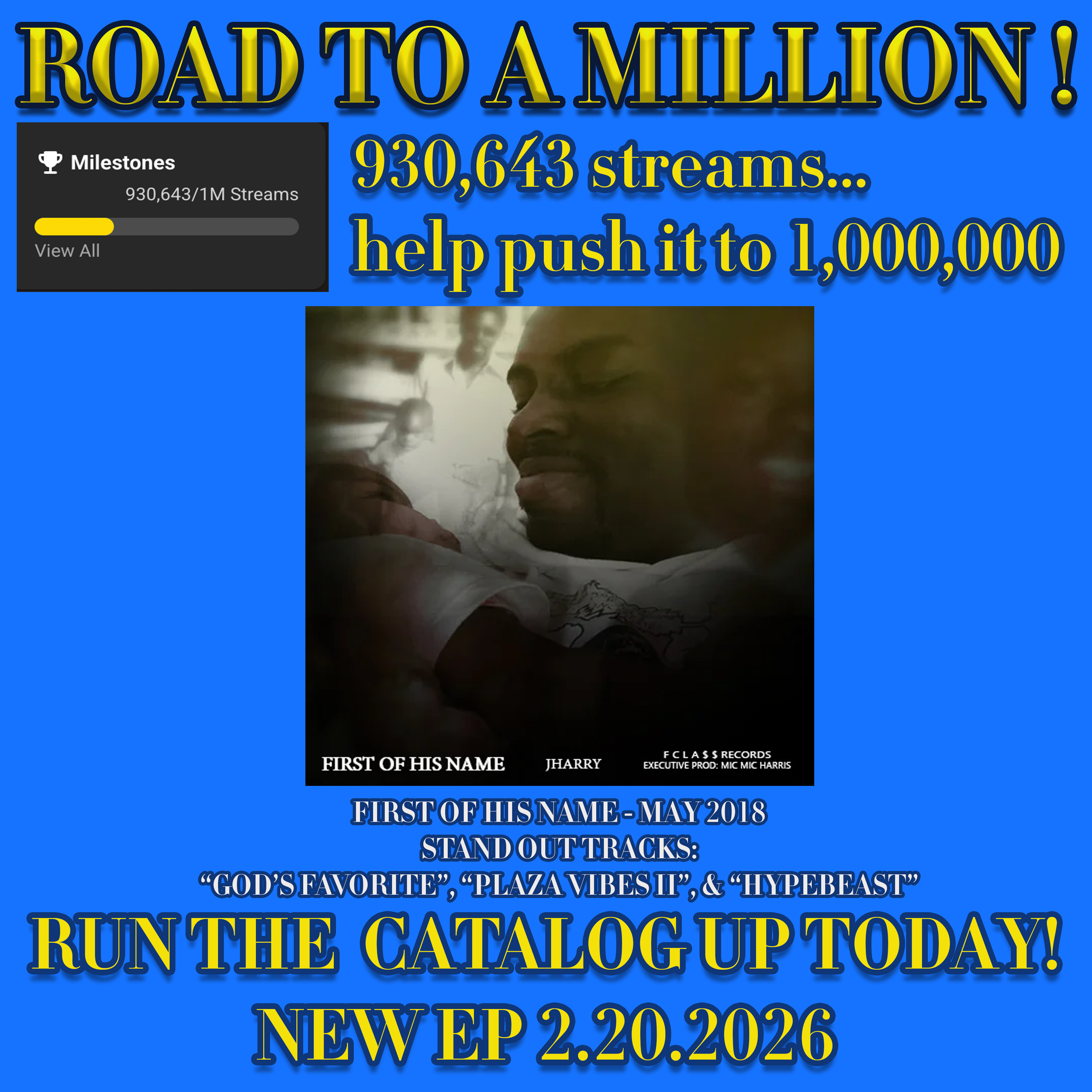 930,000 Streams… Help Me Push This to 1 Million