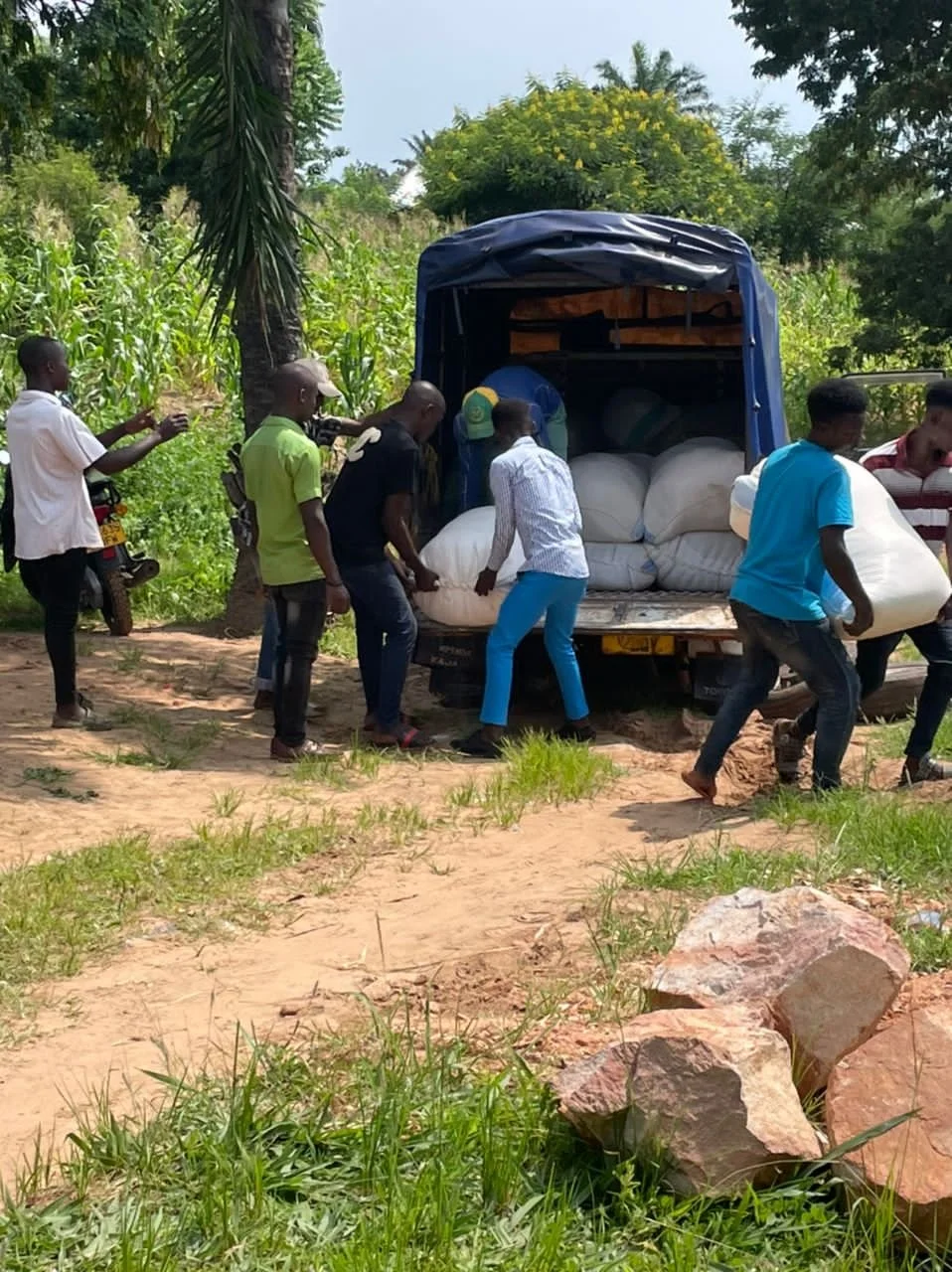 Unloading 200lb bags of flour/rice/beans