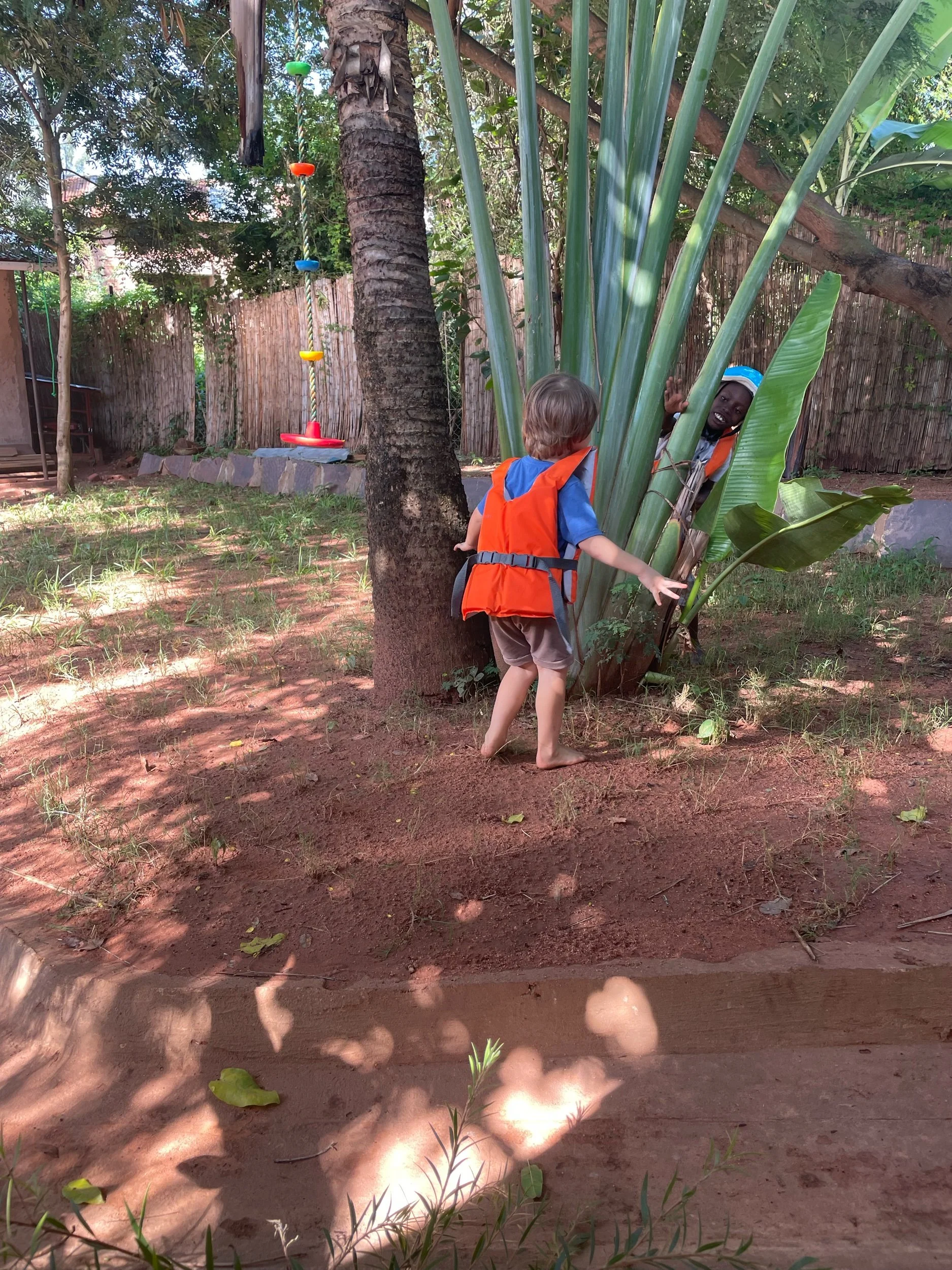 Zeke and Dudah playing around the backyard