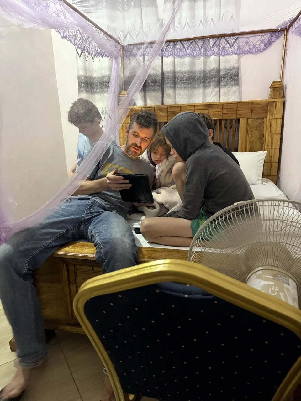 Family devos in a local guesthouse.