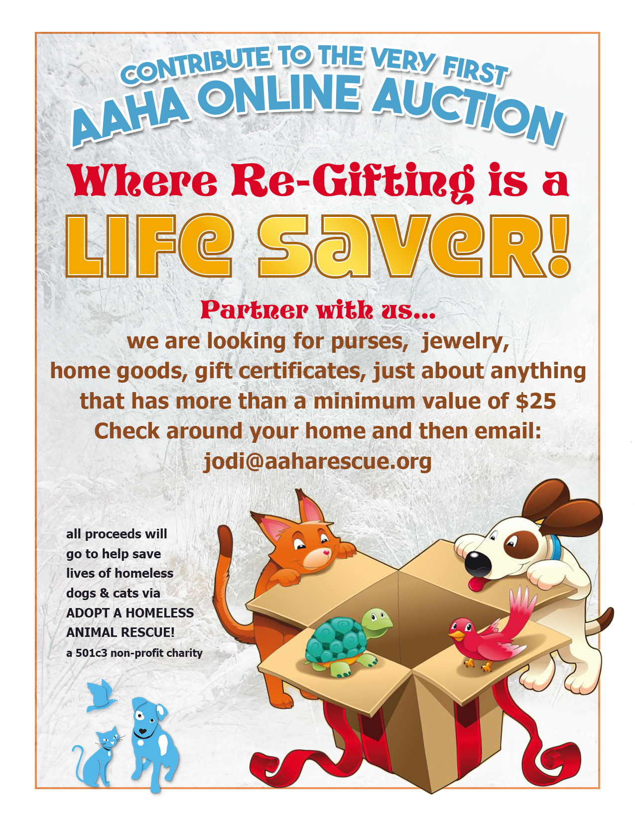 Make a donation for the auction! (Click to enlarge for details.)