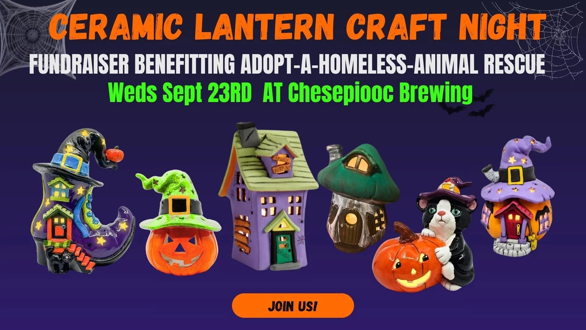      

 
   Benefiting Adopt-A-Homeless-Animal Rescue  Join us for an evening of creativity, fun, and giving back! Paint your own ceramic lantern while helping support local rescue animals in need. Whether you're a seasoned artist or picking up a pai