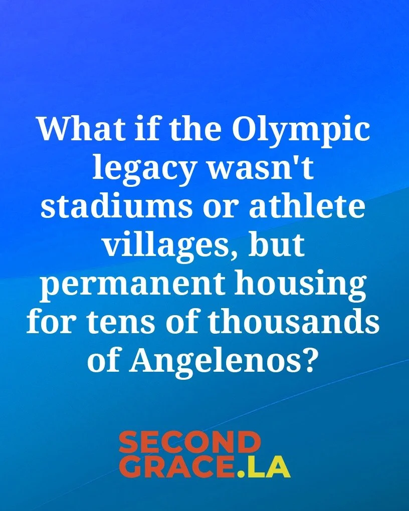 Friends, imagine if instead of stadiums that sit empty after the Olympics, LA's legacy was 10,000 beautiful homes for our neighbors?

Not temporary shelters. Real homes. Mixed-income communities where teachers live next to artists next to formerly un