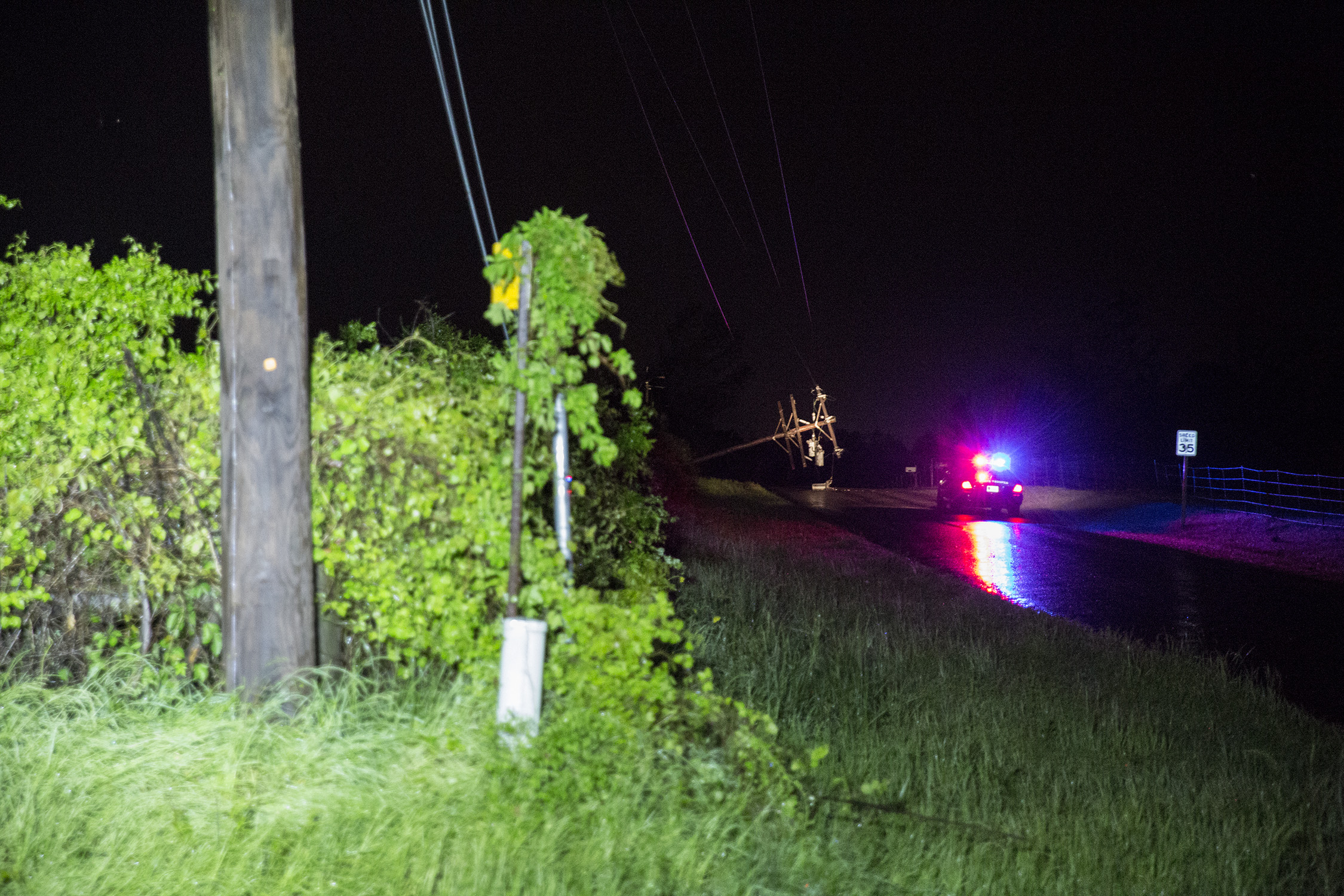 Downed power lines in Longview, Texas on April 9, 2015