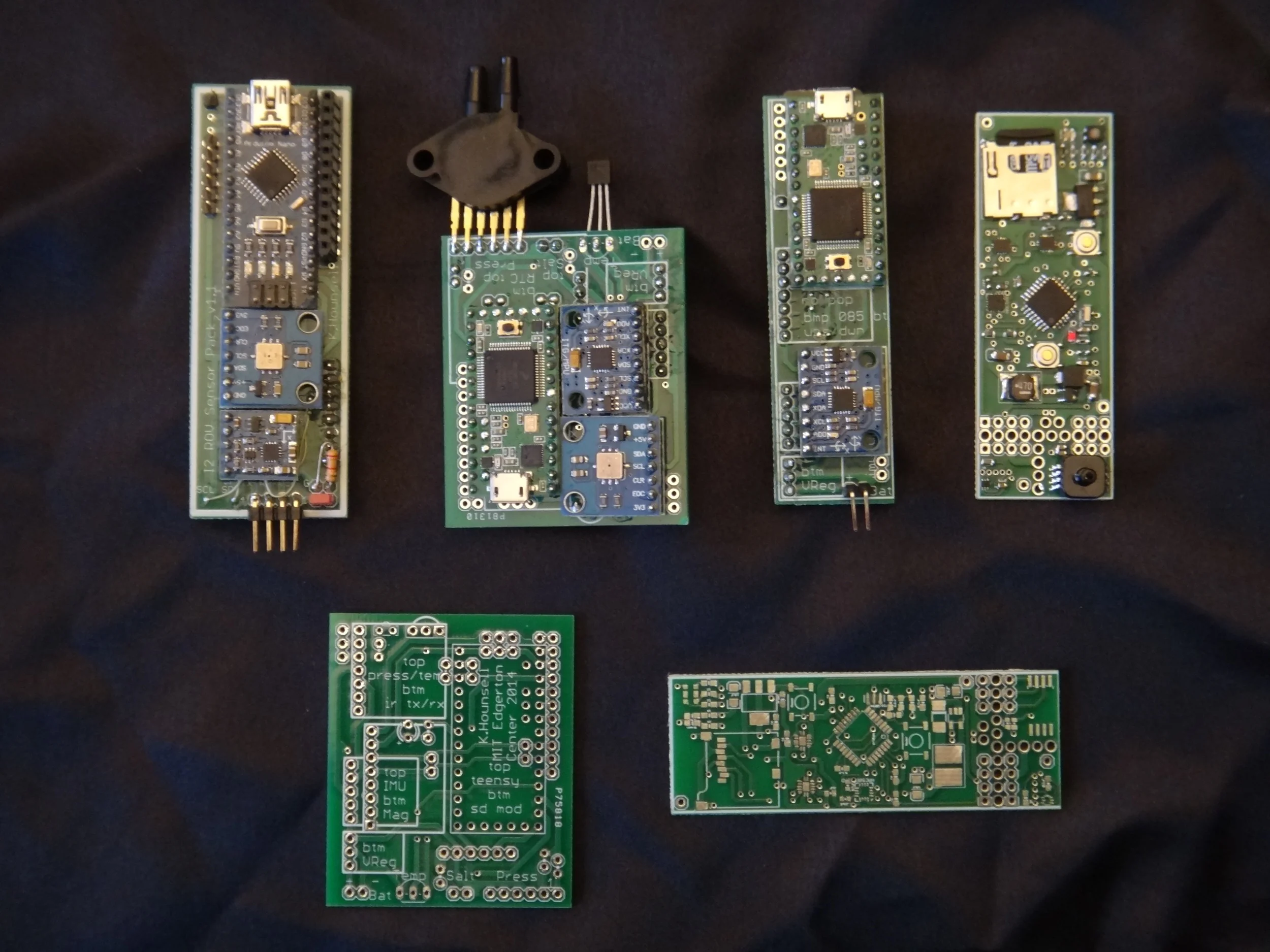  From top left: I2 ROV sensor pack (cancelled), General datalogger Rev 1 (limited run), General datalogger Rev 1 slim form factor (limited run), Seaglide datalogger (production).