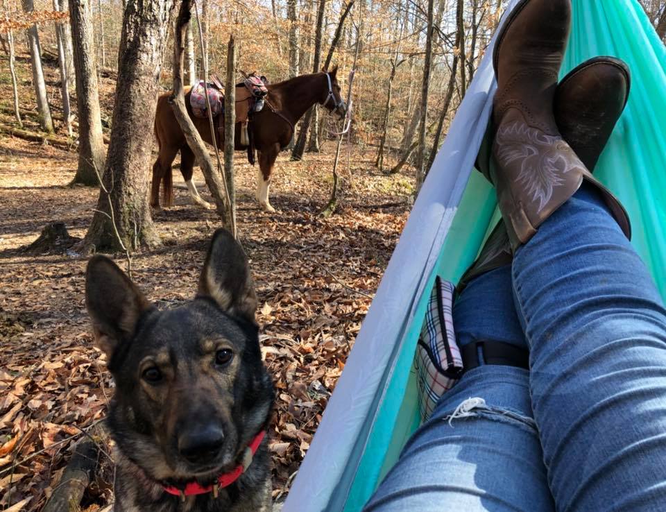 Karma hanging out with me at our turnaround/ break spot.