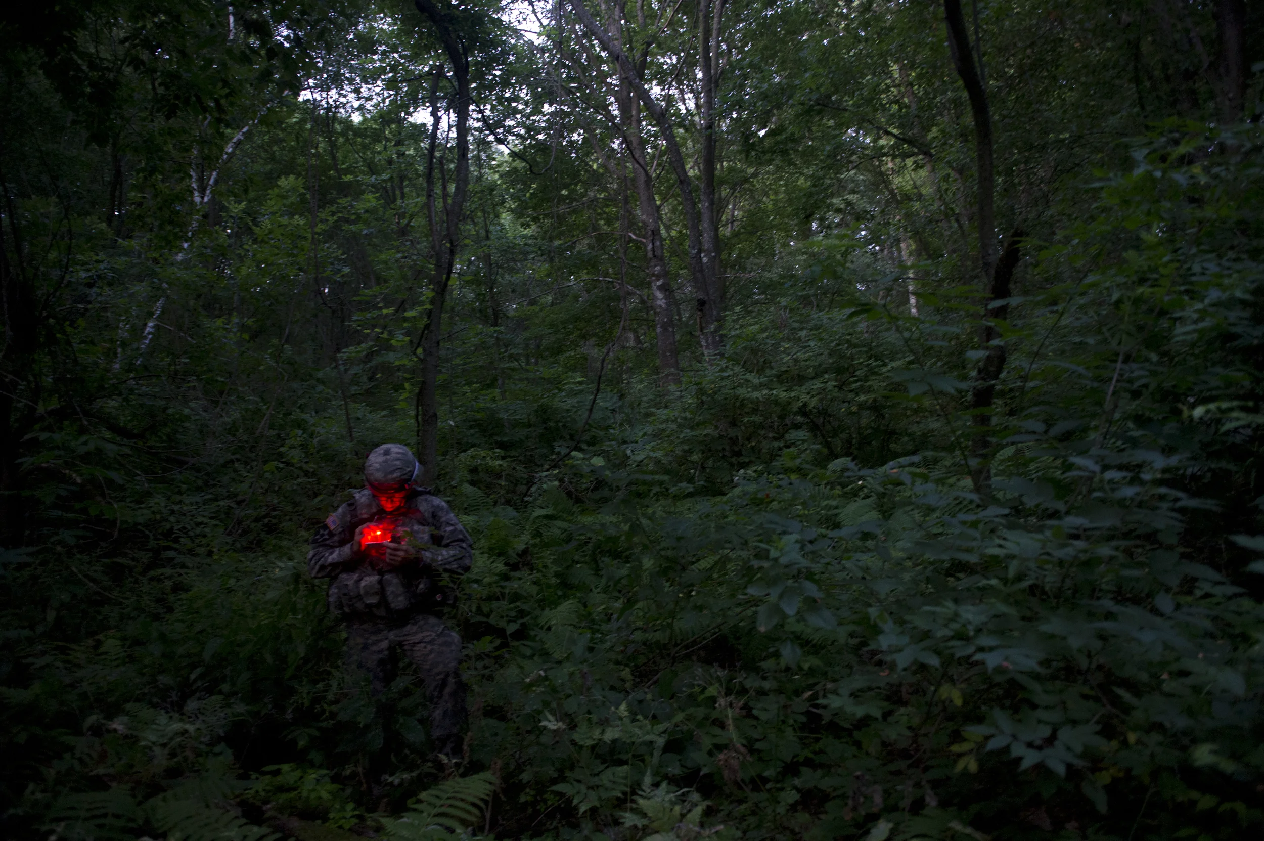  Spc. Michael Swan, a track vehicle repairer from Gurley, Ala., assigned to the 335th Signal Command,       at the night land navigation course during the 2012 U.S. Army Reserve Best Warrior Competition at Fort McCoy, Wis., July 17. The competitors s