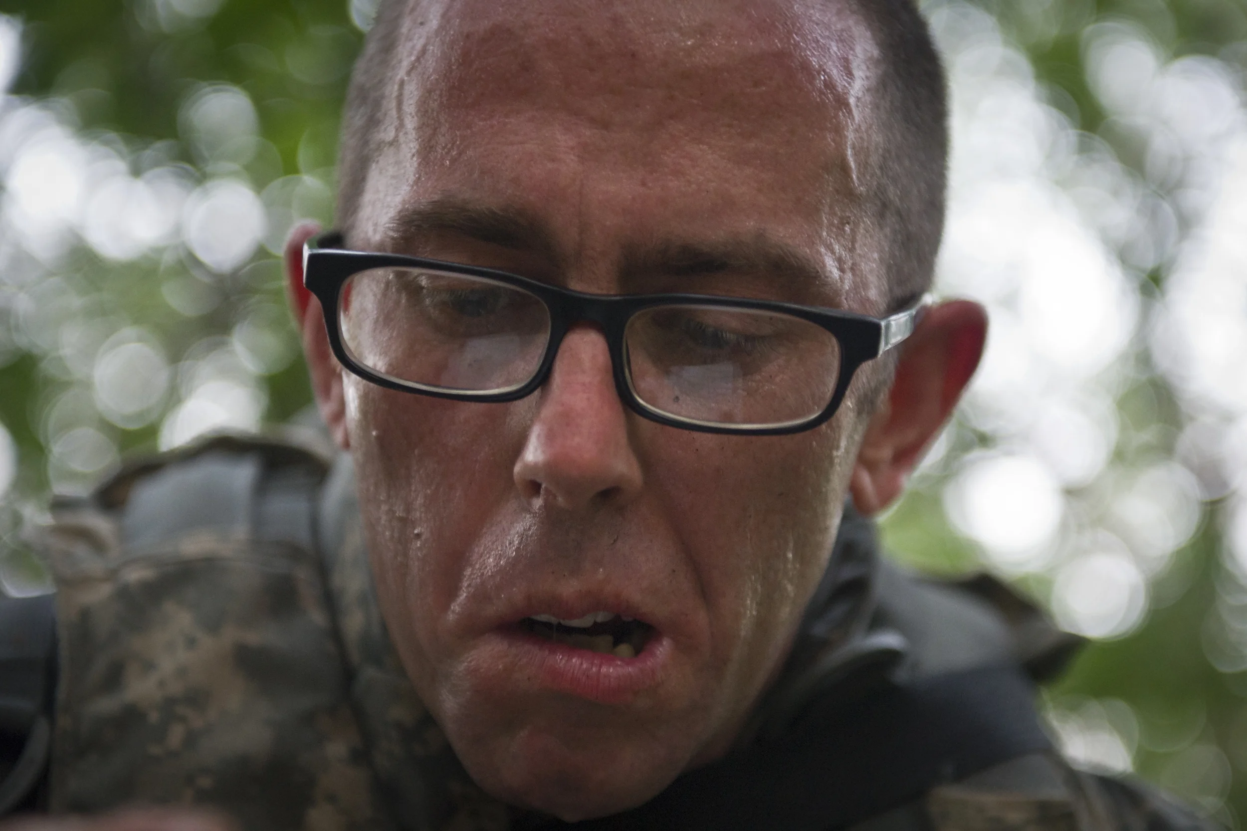  Spc. Michael Swan, a track vehicle repairer from Gurley, Ala., assigned to the 335th Signal Command,       at the night land navigation course during the 2012 U.S. Army Reserve Best Warrior Competition at Fort McCoy, Wis., July 17. The competitors s