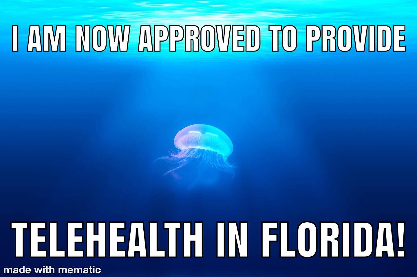 I am so excited to announce that I have been approved to provide tele therapy services in Florida!!! 

I will be accepting new clients from Florida shortly and I am so excited to be able to grow my practice in this way!!