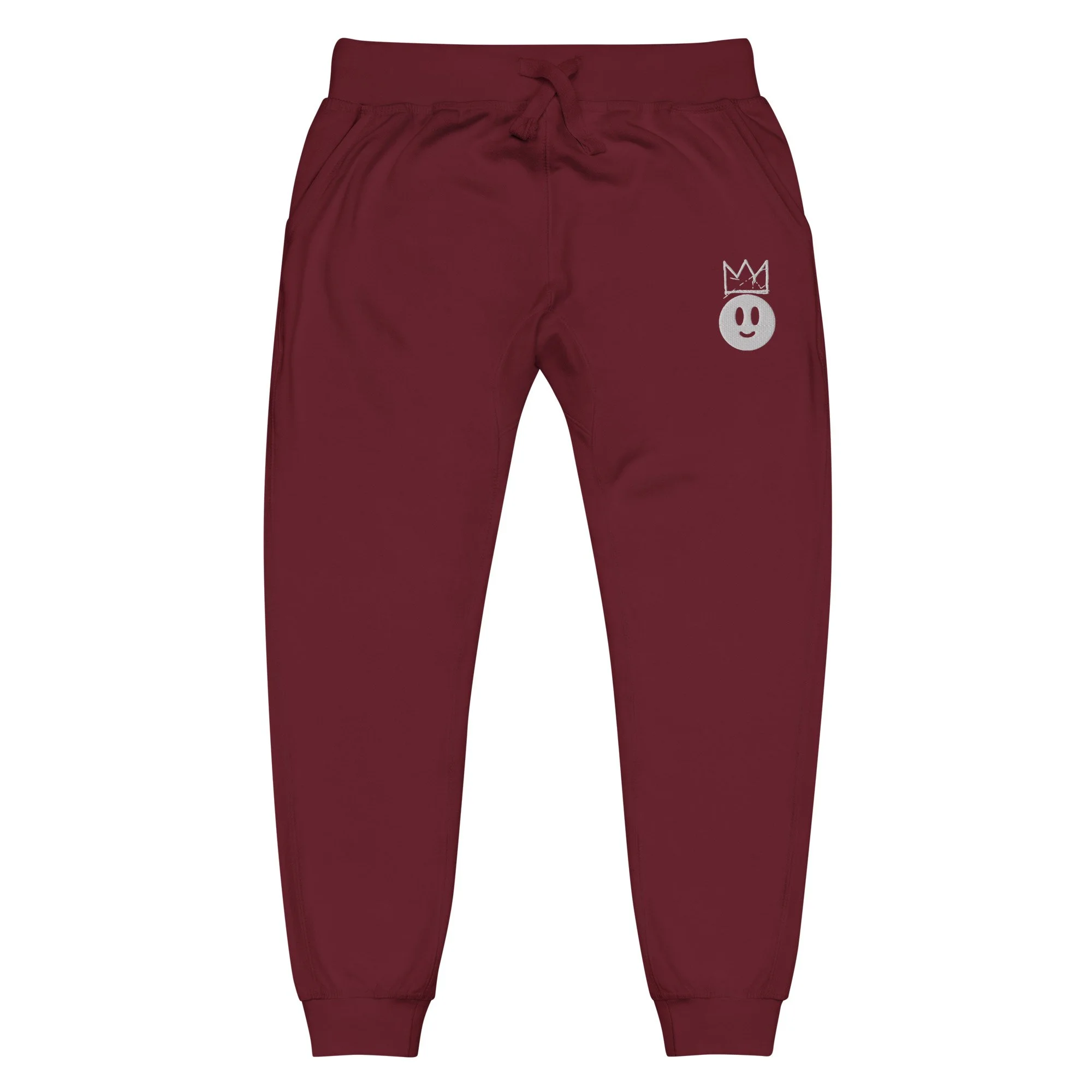 unisex-fleece-sweatpants-maroon-front-694b329fde15f.jpg