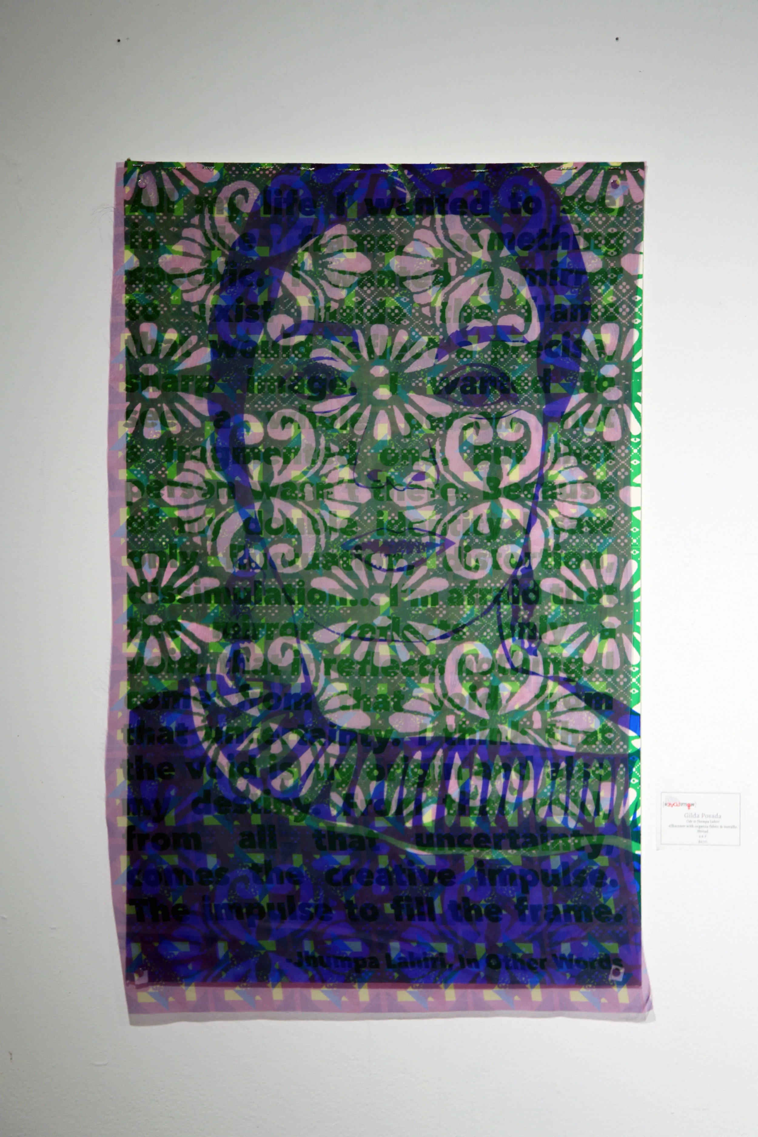 Oda a Jhumpa Lahiri Silkscreen and Organza Fabric with Gold Thread 2017