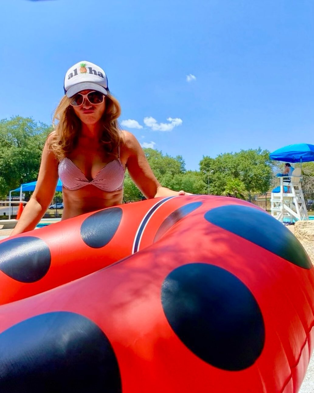 Lady bugs a symbol of good luck and good fortune and in this case additional buffoonery. #goodluck #laborday #austin #ladybug #raft #joyous #af #eatyourheartout #dangerfield