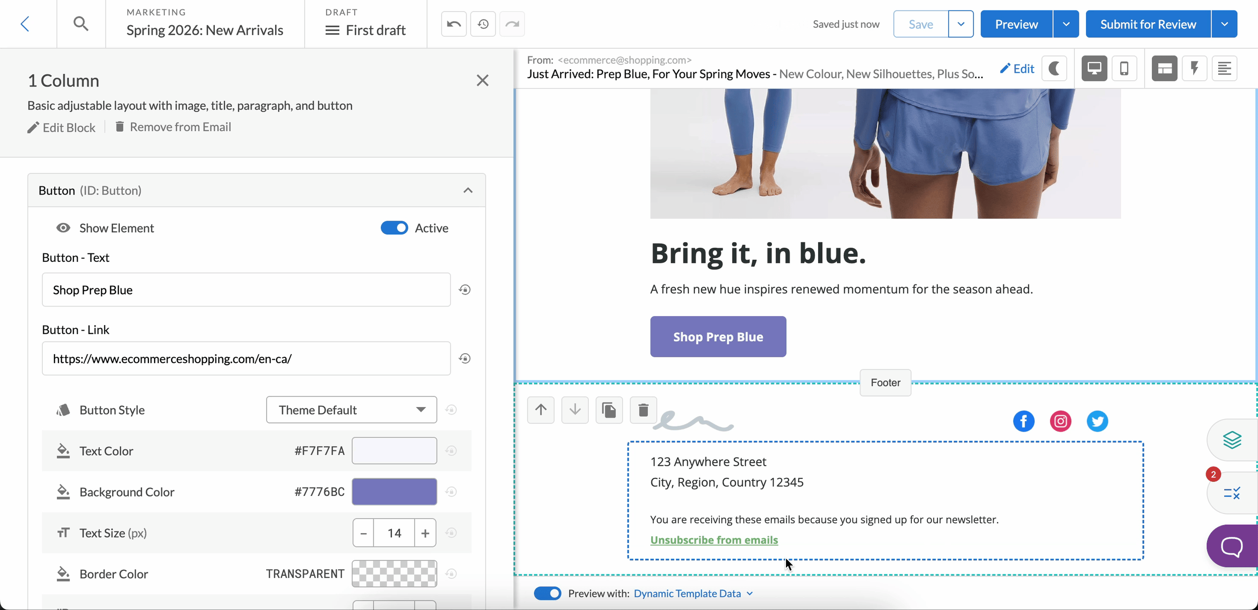 switching between button style variants, and seeing the email button colours change accordingly