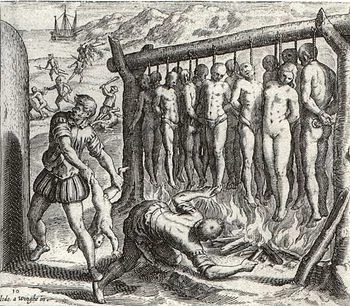I think you could technically use this as a metaphor for what the Spanish did to Native American populations, but specificity is pretty important.