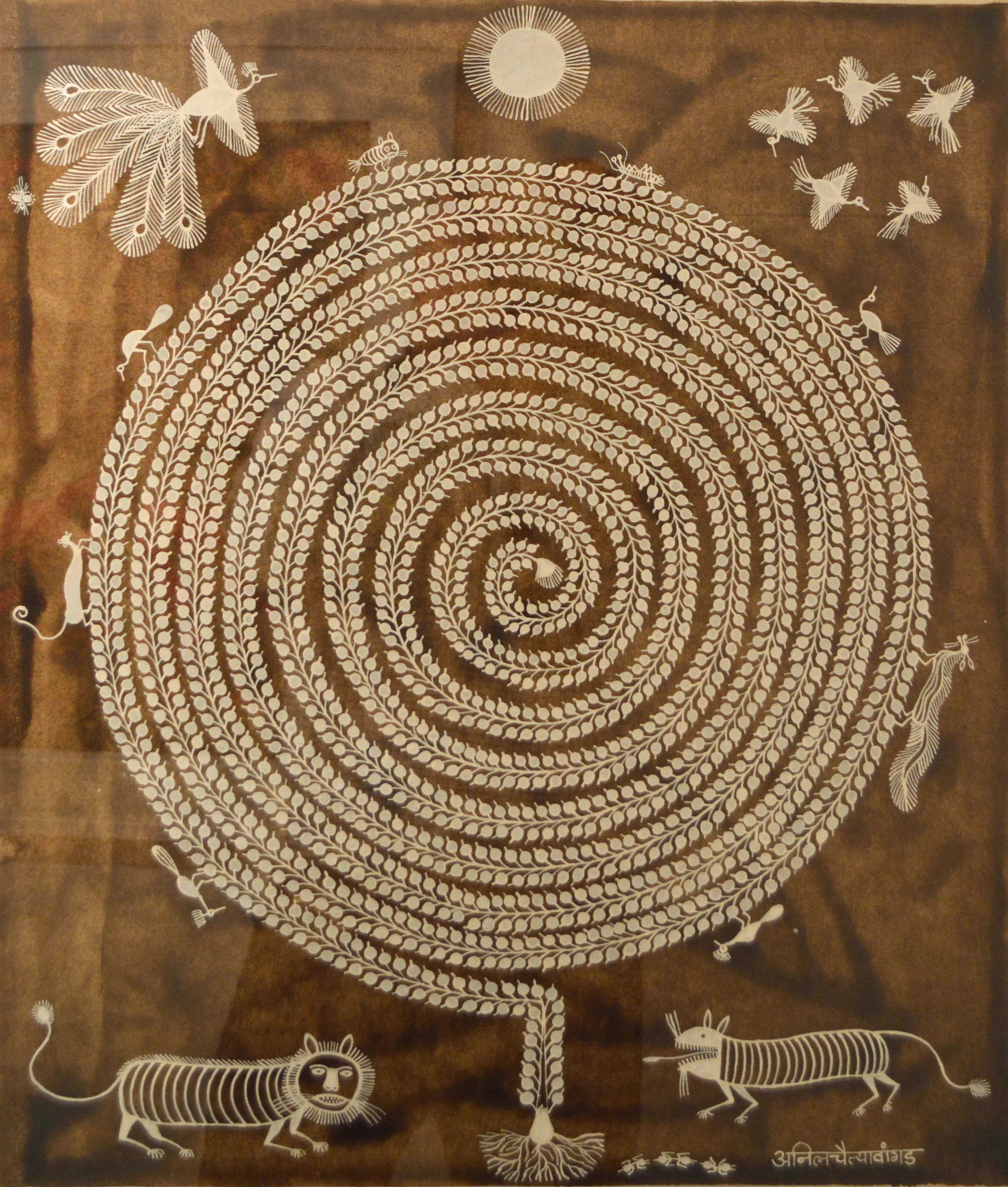 Anil Vangad, Untitled, acrylic and cow dung on cloth, 64x54cm, 2014.jpg