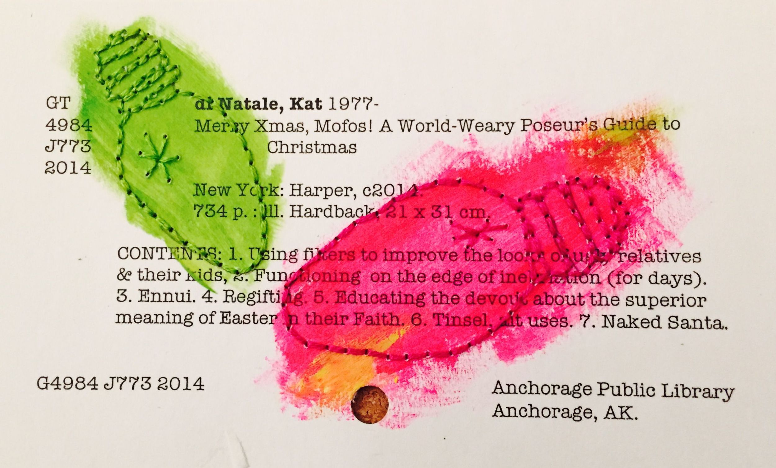 Faux Card Catalog card, Merry Xmas, Mofos, 2014.