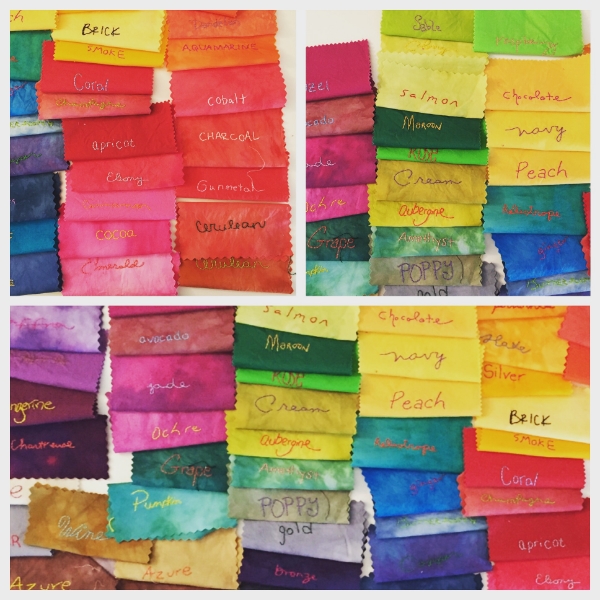 An assortment of my stitched color words.