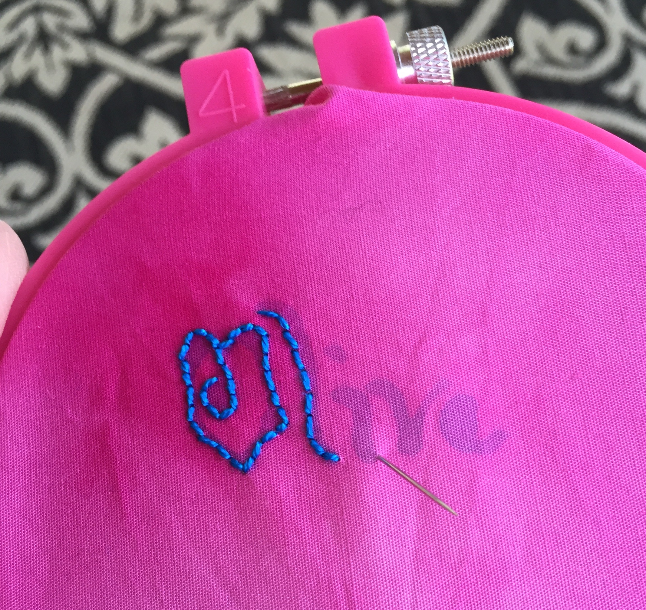 Backstitch in No. 8 pearle cotton. My favorite thread.