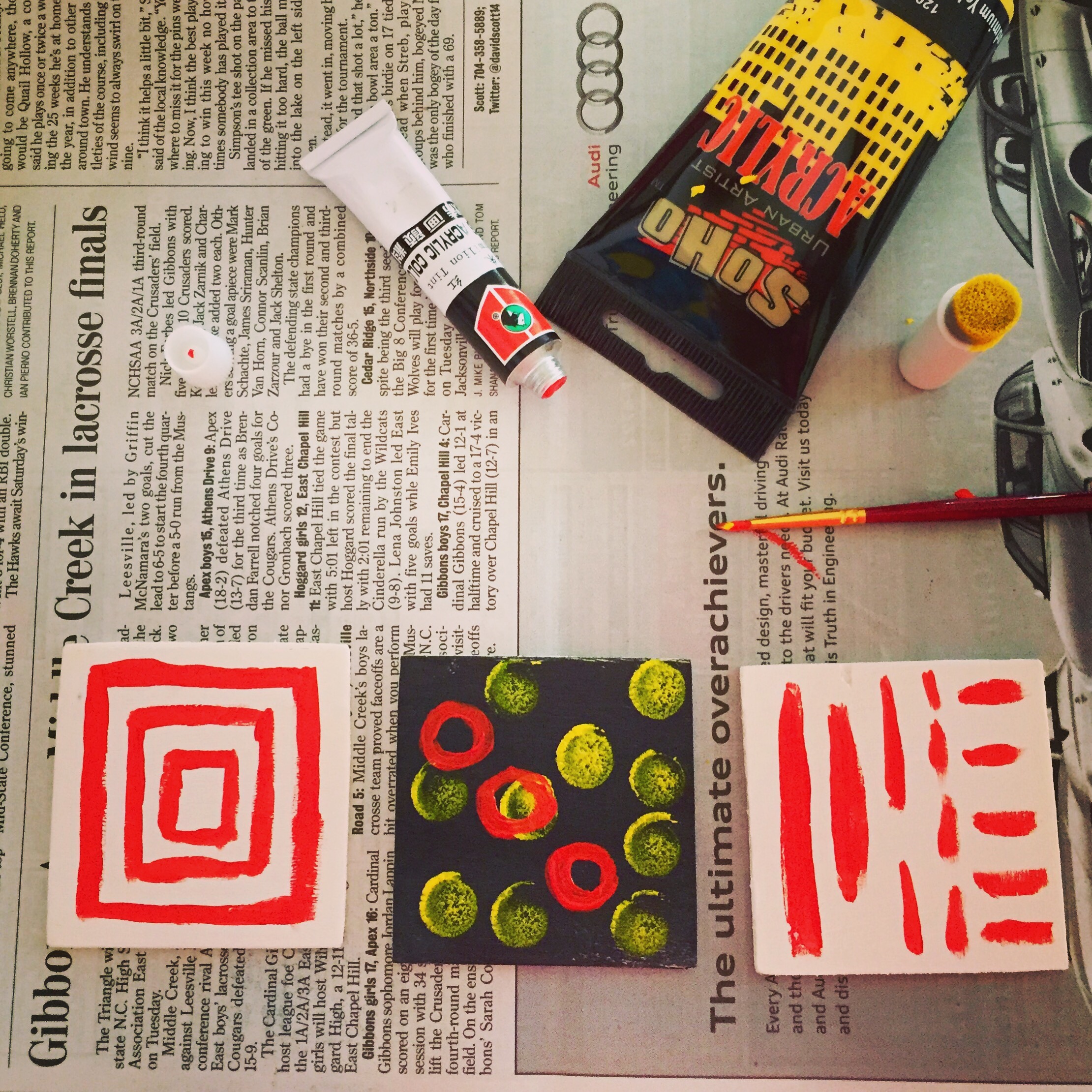 2 inch x 2 inch, my new tiny "canvases."