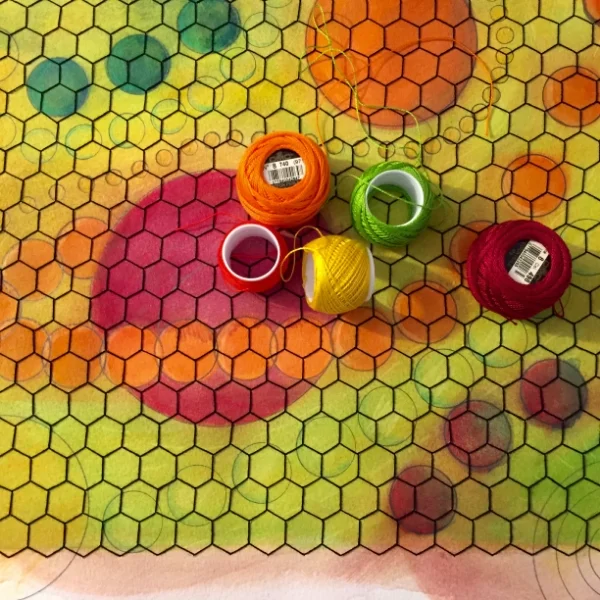 WIP: Honey Planets. Hand embroidery on watercolor and pencil.