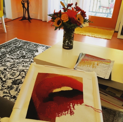 My current life -- stitching in my tiny apartment.