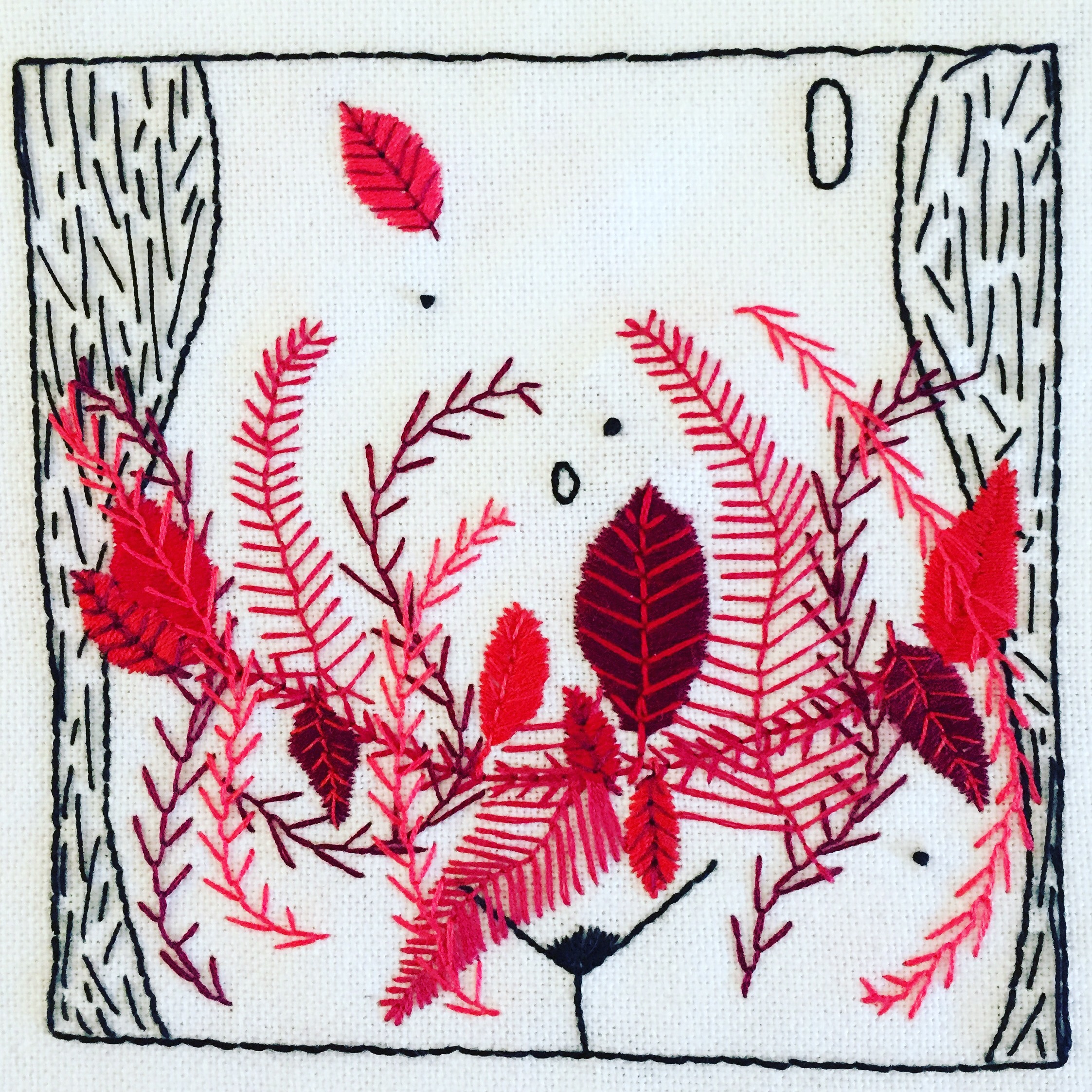 Bifurcated (Red foliage), 2016. Hand embroidery.