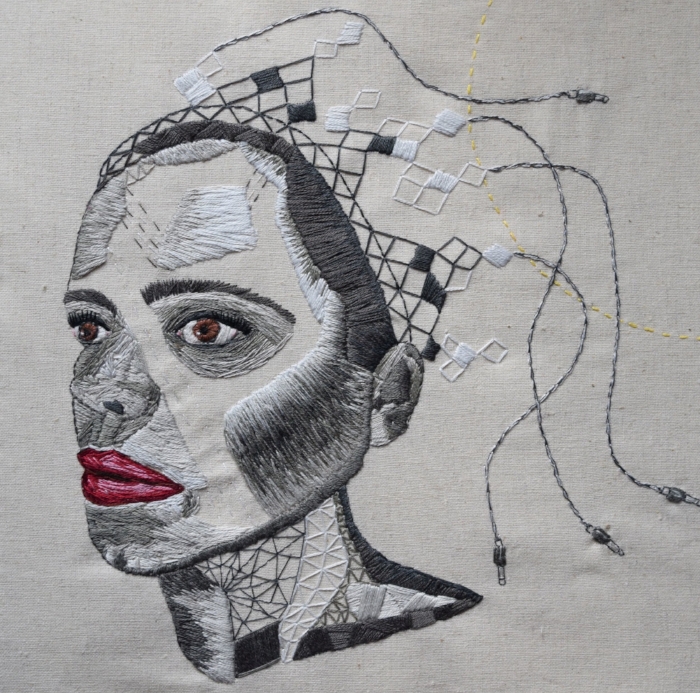 Beneath/Within, 2016. Hand embroidery on linen. 10 x 10 inches.