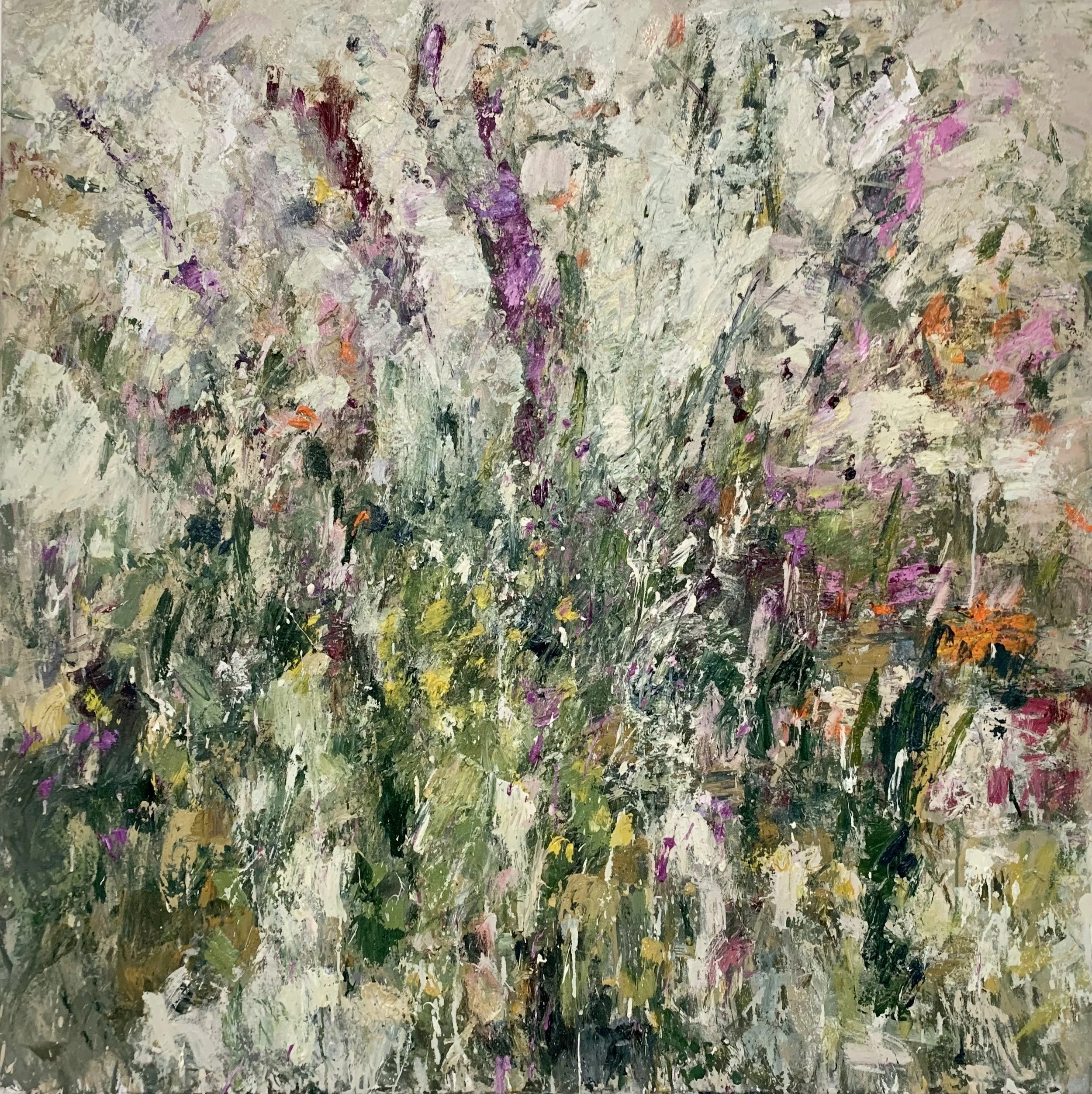 HEDGEROW SUMMER (FOXGLOVES & CAMPION) 120 x 120cm, oil on canvas