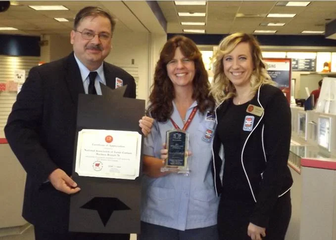 Stephanie presented the NALC with the Award of Excellence for the amount of food collected at last year’s food drive (approx.. double from the previous year). NALC Branch 78 President Todd Hornyak; City Letter Carrier Jackie Mitchell (Gahanna) and Food Drive Coordinator; Stephanie Warner with Mid-Ohio Food Bank