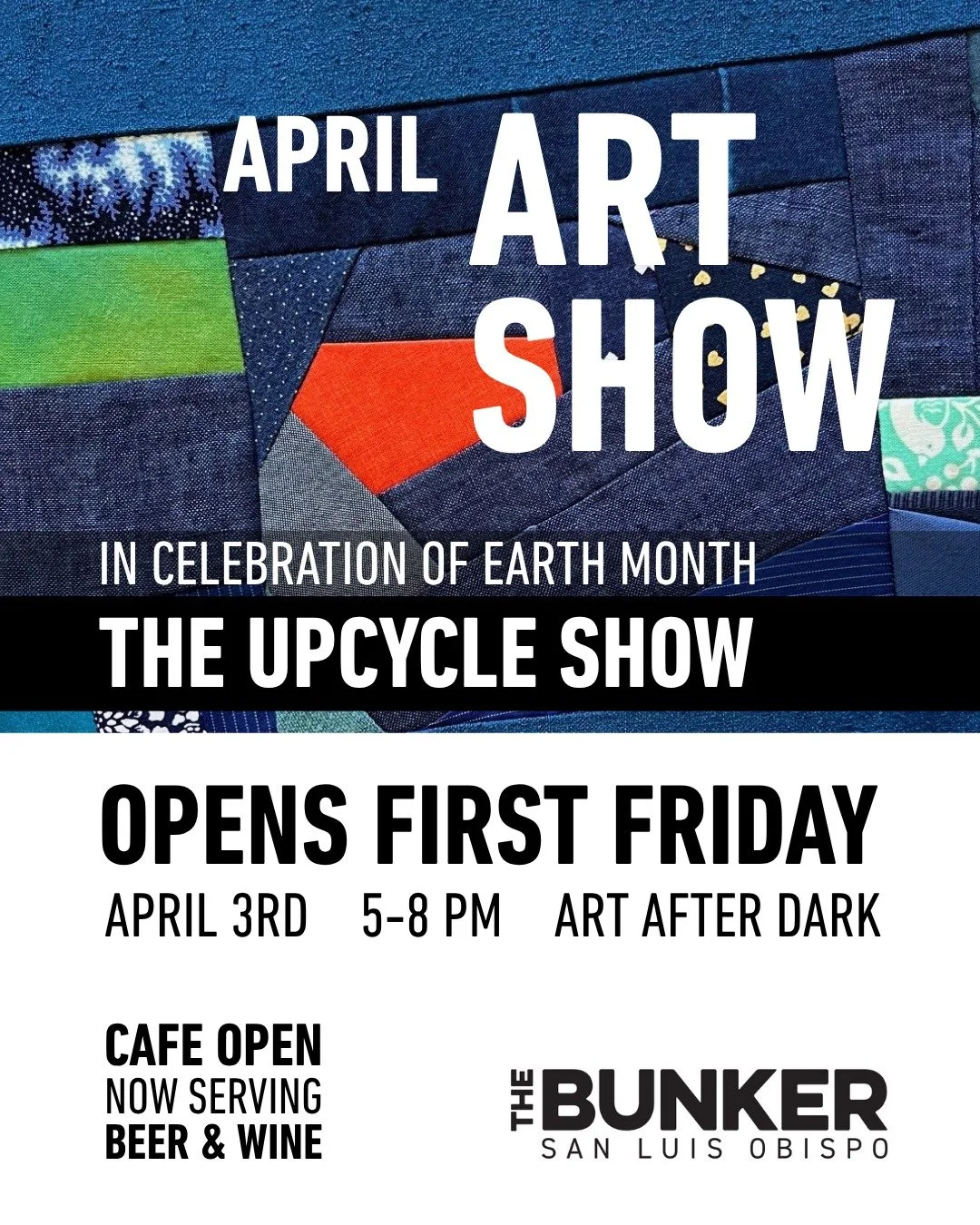 In celebration of Earth Month The Bunker SLO hosts The Upcycle Show. 
Come check out arwork made by local artists from rescued, reclaimed, and repurposed materials. 
The show will feature local artists Vincent Bernardy, Carol Paulson, Laura Albers, S