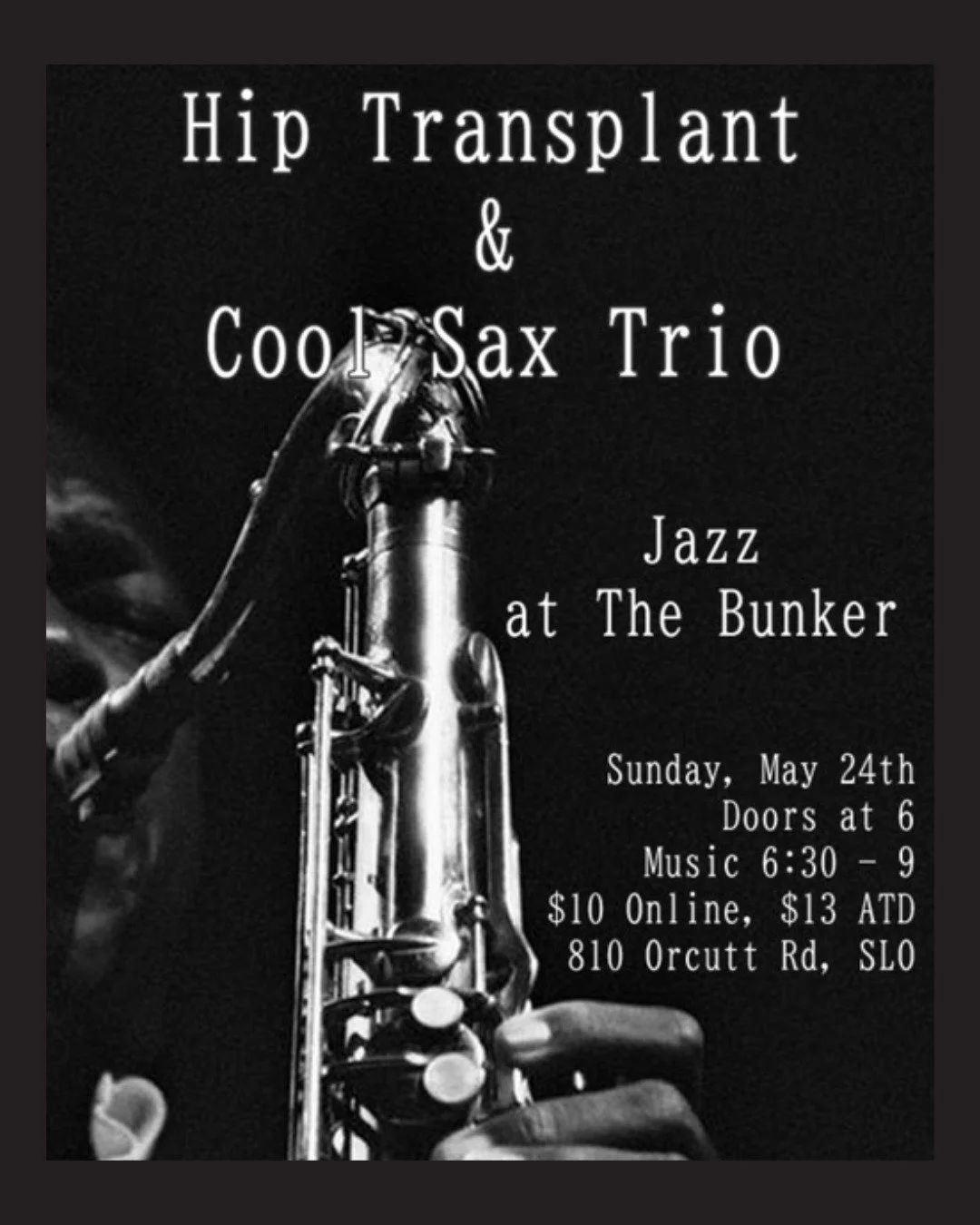 Sunday, May 24, come enjoy an evening of musical exploration with two premier jazz combos from Cuesta College: Hip Replacement and CST. Featuring classic standards, adventurous arrangements, and original compositions, the groups will showcase a bread