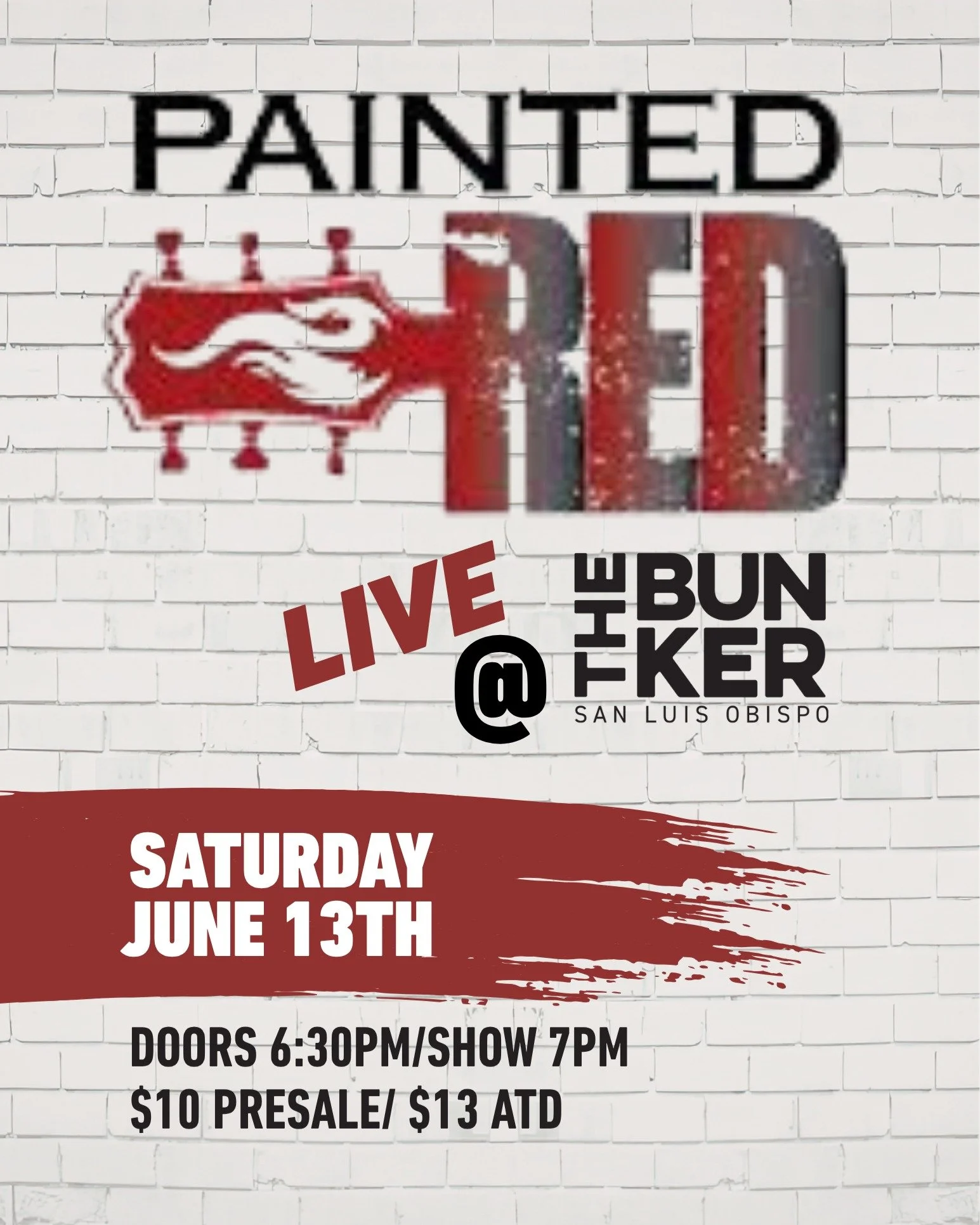 The Bunker SLO Presents: Painted Red, Saturday, June 13th, 6:30-10 pm!

Live Music featuring popular acoustic-folk &amp; rock band based in SLO! 
Find tix on our events page or @my805tix 

The Undergrounds evening cafe will be open and serving food, 