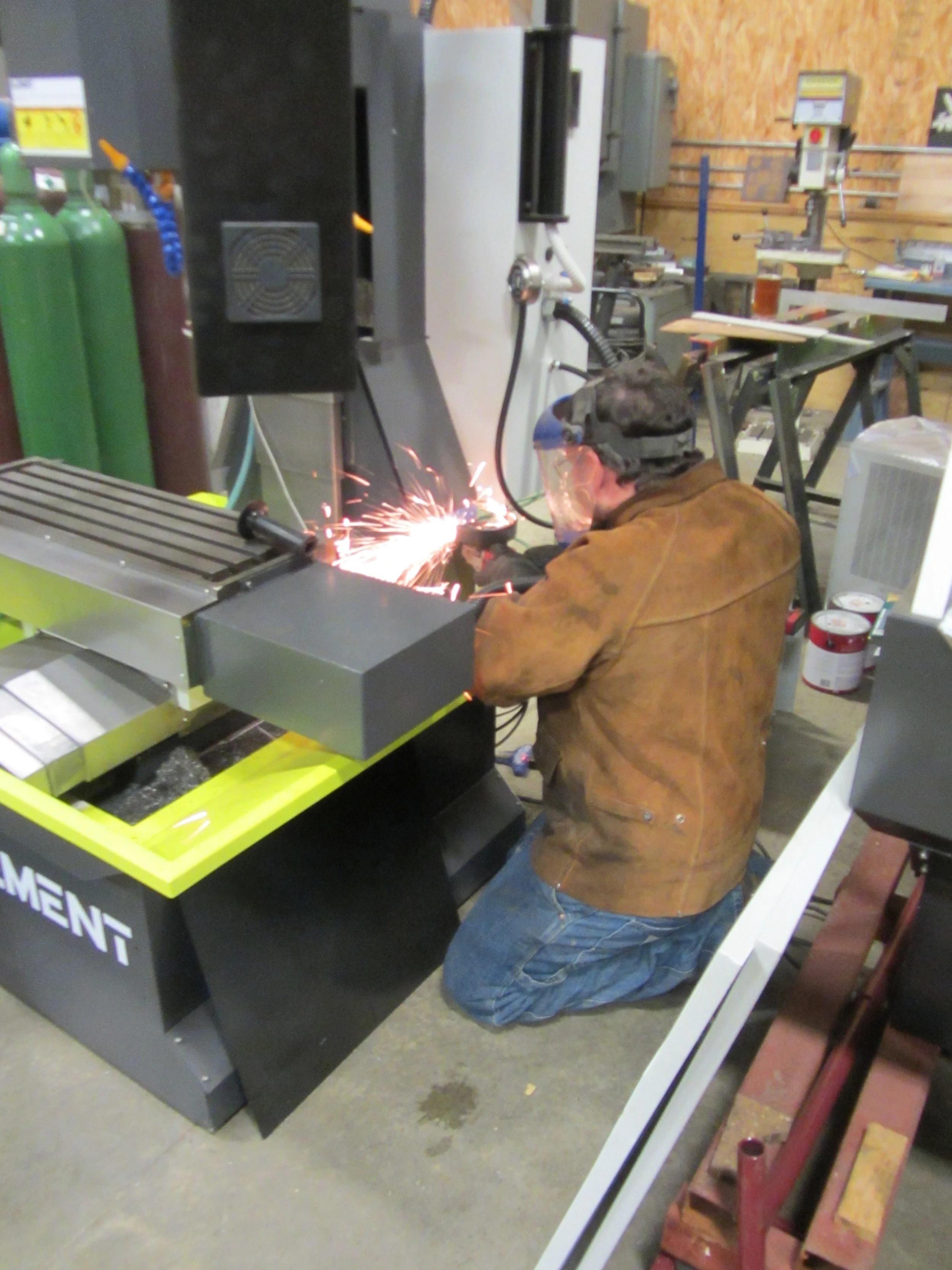 Modifying sheet metal for the conversion.